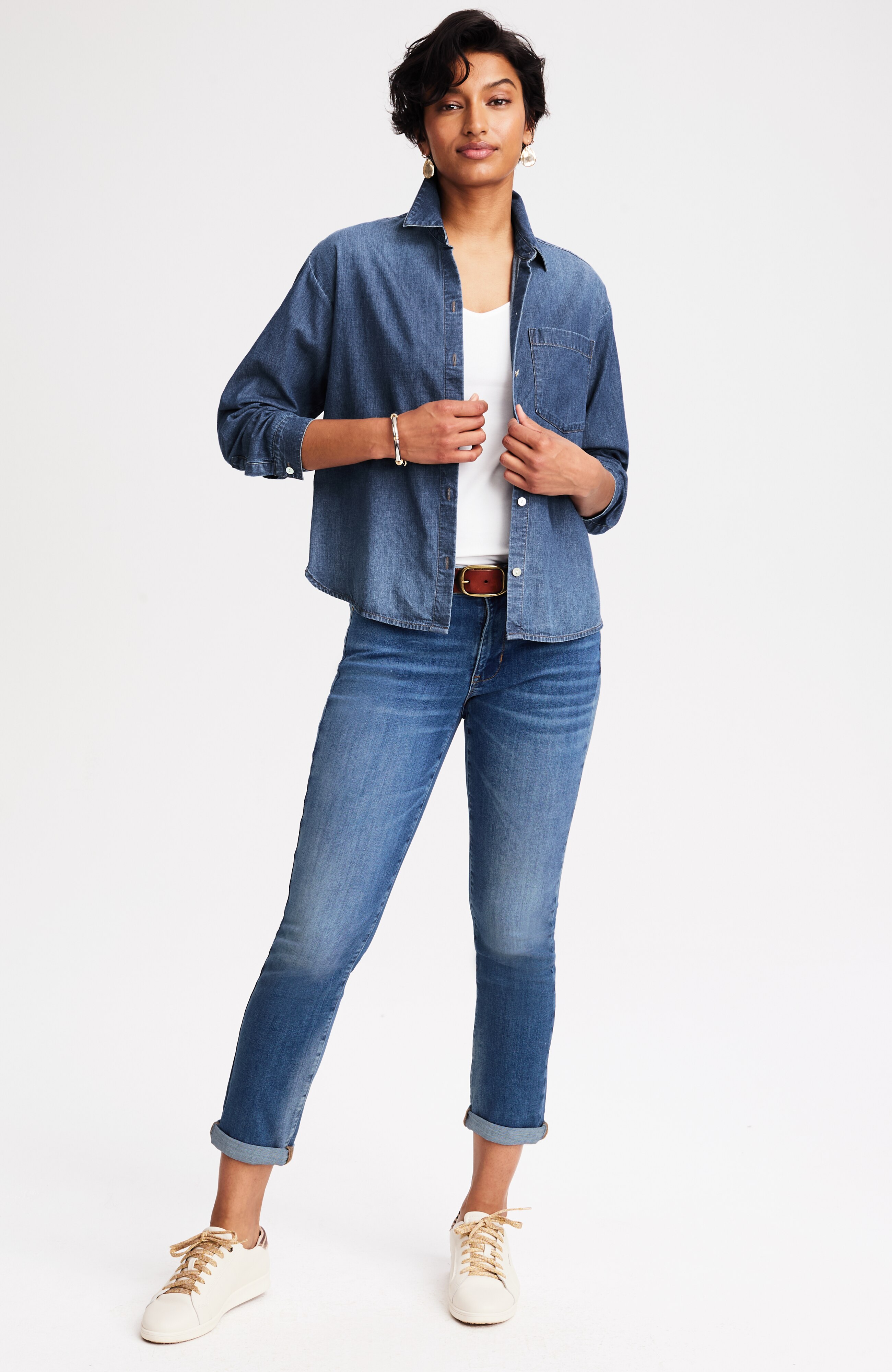 JILL♪ DENIM BUTTON-FRONT SHIRT | JJill