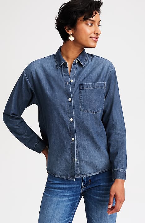 DENIM BUTTON-FRONT SHIRT | JJill DENIM BUTTON-FRONT SHIRT | JJill