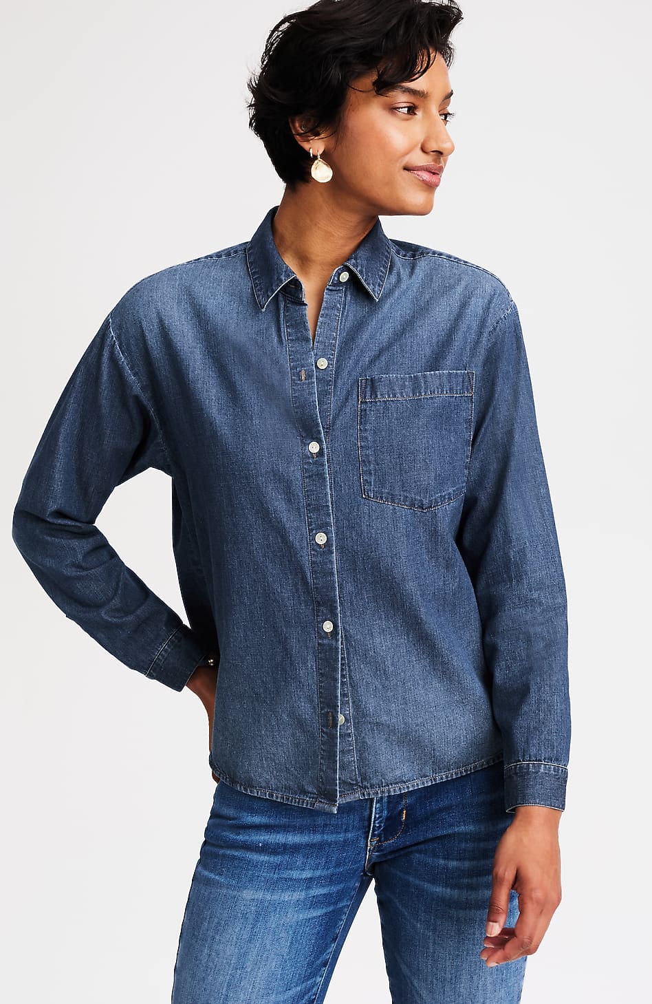 jeans dress shirts Weatherproof W154695 Vintage Women's Denim Long Sleeve Shirt Medium Blue Wholesale Custom Printing & Embroidery