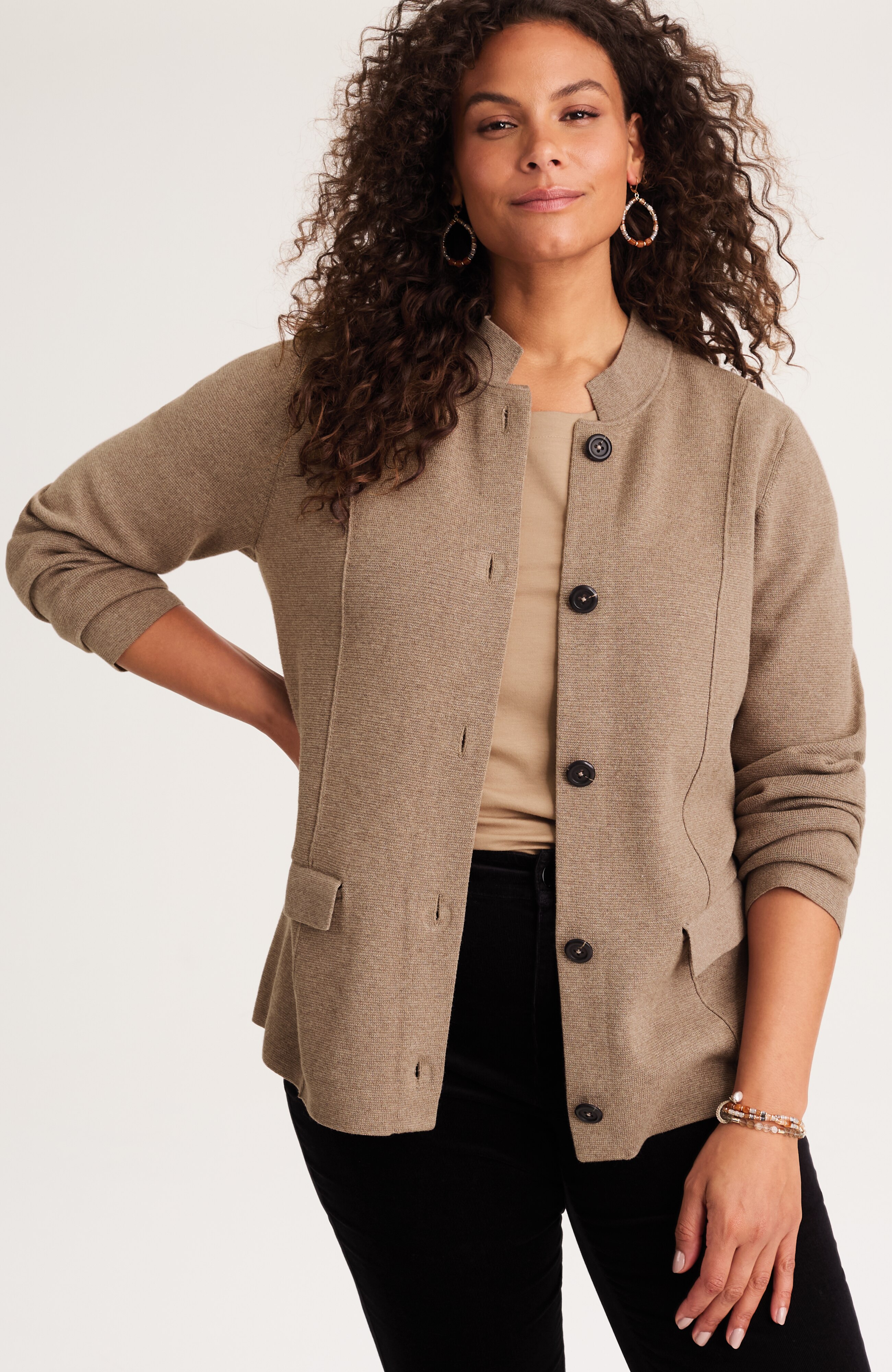 DOUBLE-KNIT NOTCHED-COLLAR SWEATER-JACKE | JJill