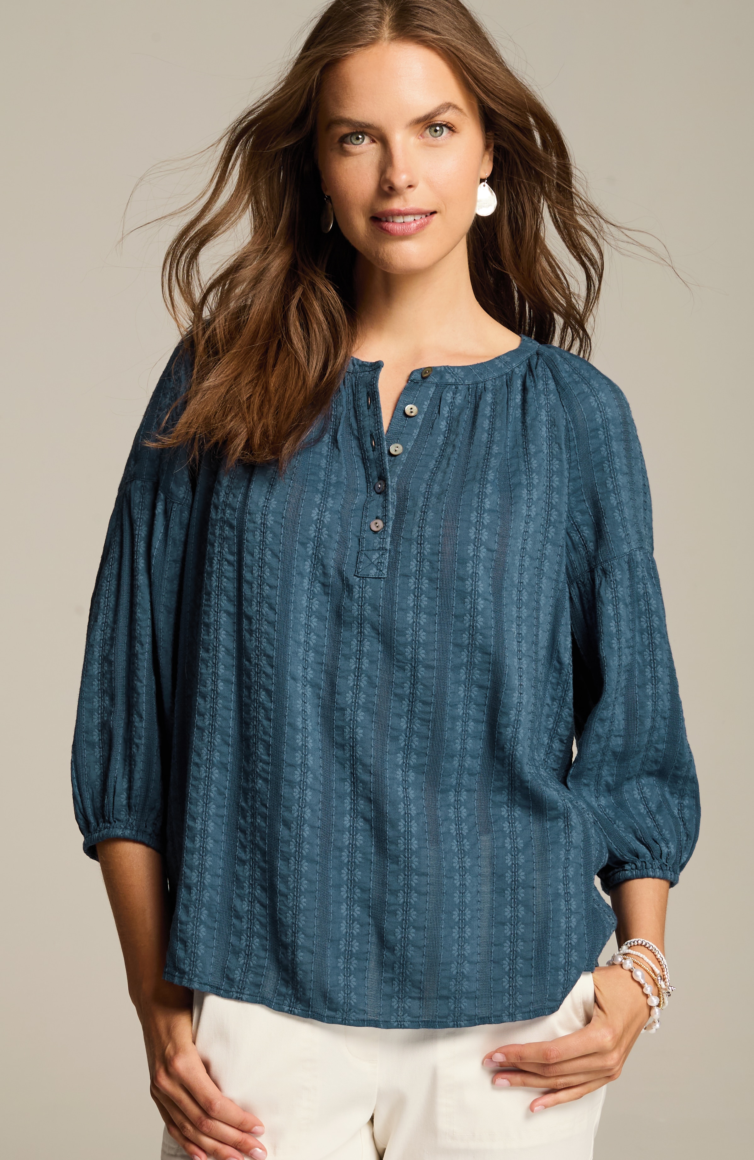 Shirred-Sleeve Popover Top | JJill