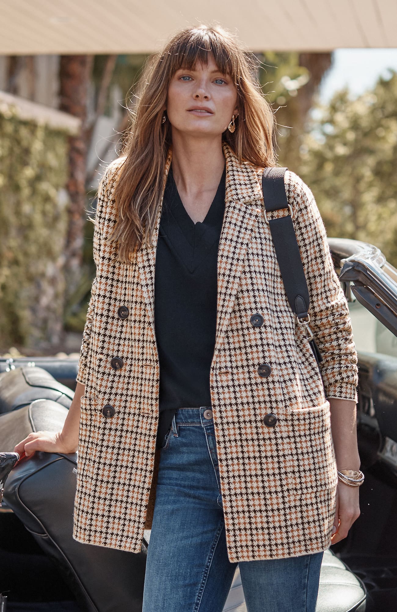 Jjill J.jill Houndstooth Jacquard-knit Sweater Blazer