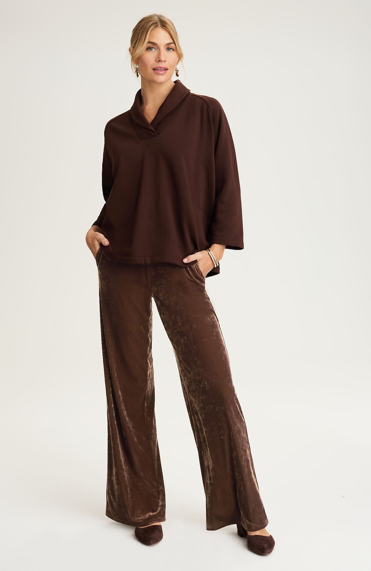 Jjill J.jill Pure Jill Knit-velvet Wide-leg Pants In Brown