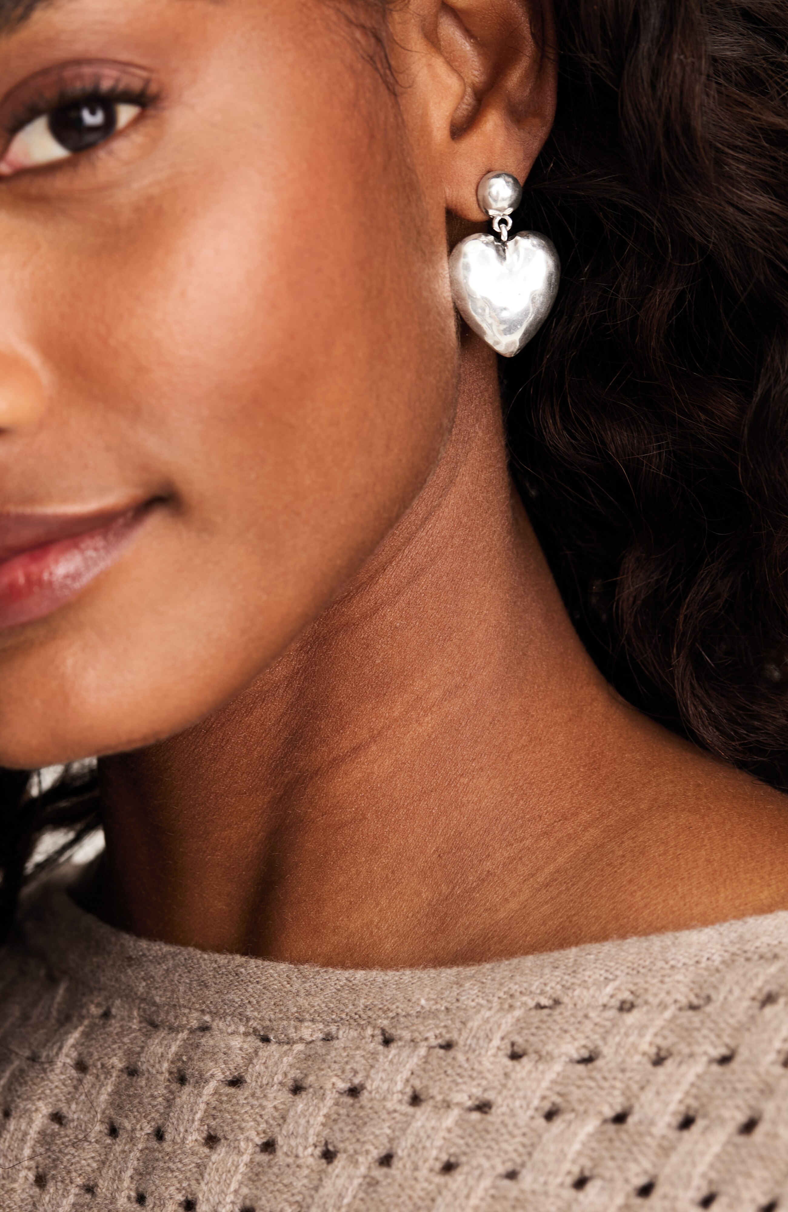 silvertone heart drop earrings