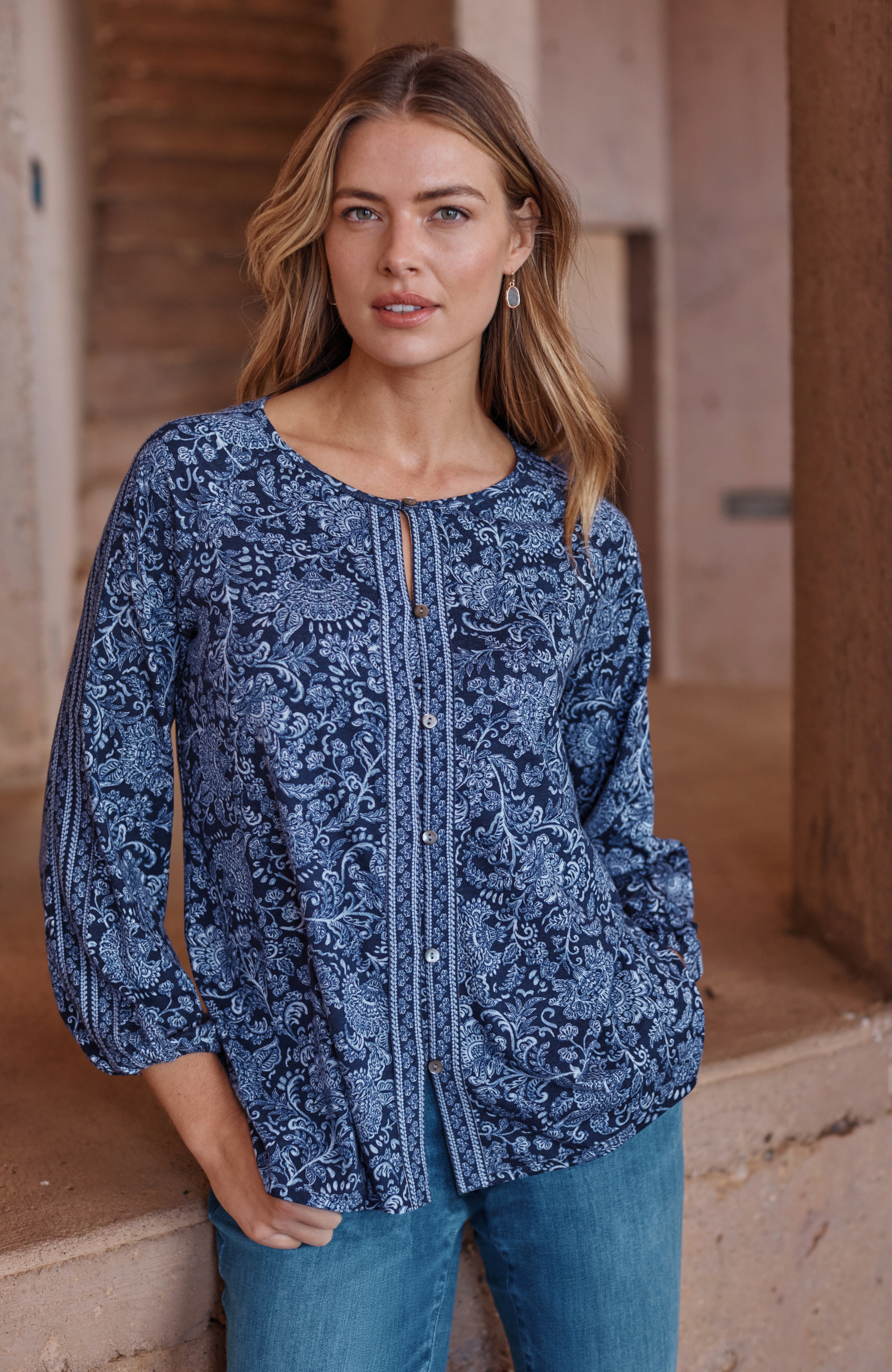 Pure Jill Border-Printed Top