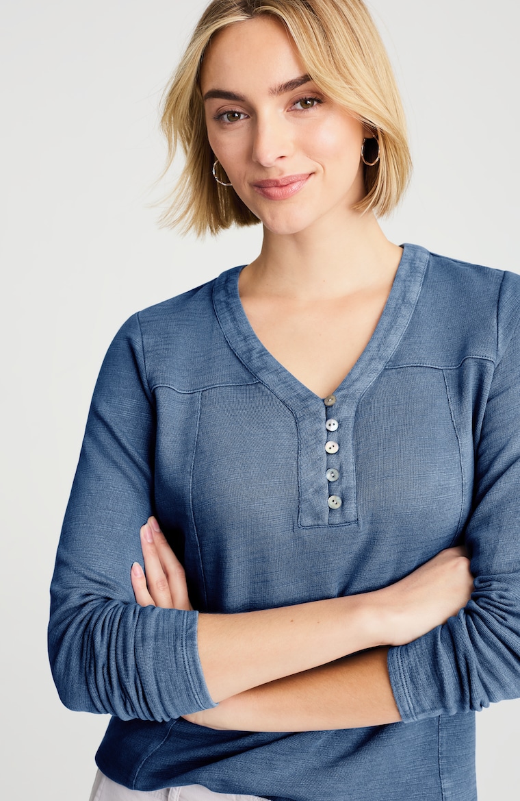 Primary view of the pure jill tea-dyed henley top