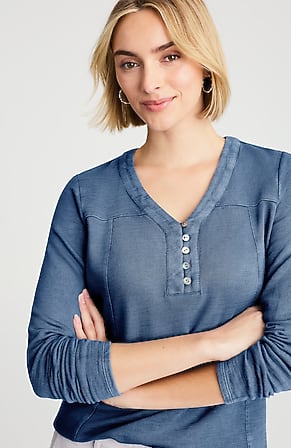 Image for Pure Jill Tea-Dyed Henley Top