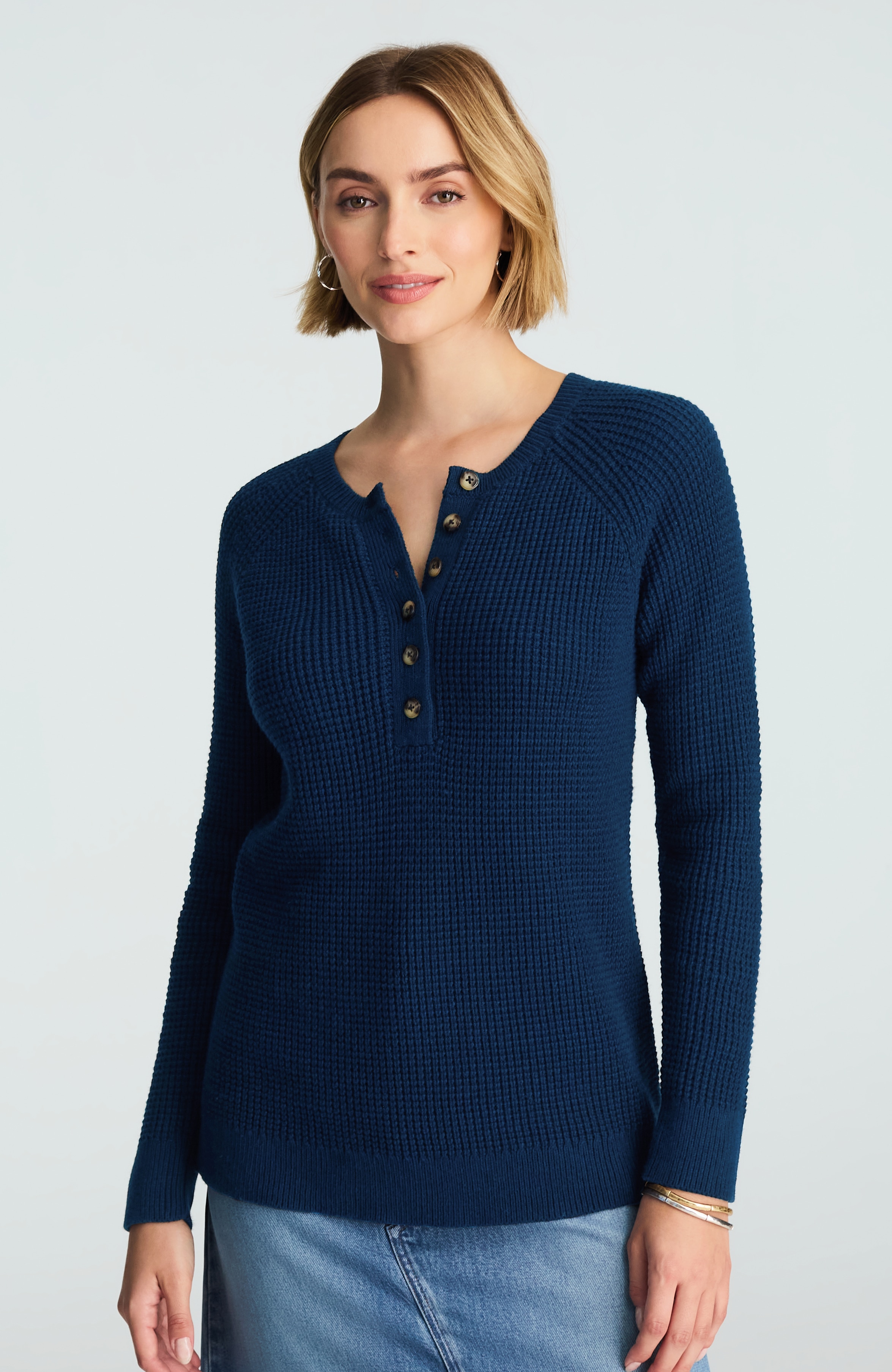 waffle-knit henley sweater