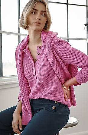 Image for Waffle-Knit Henley Sweater