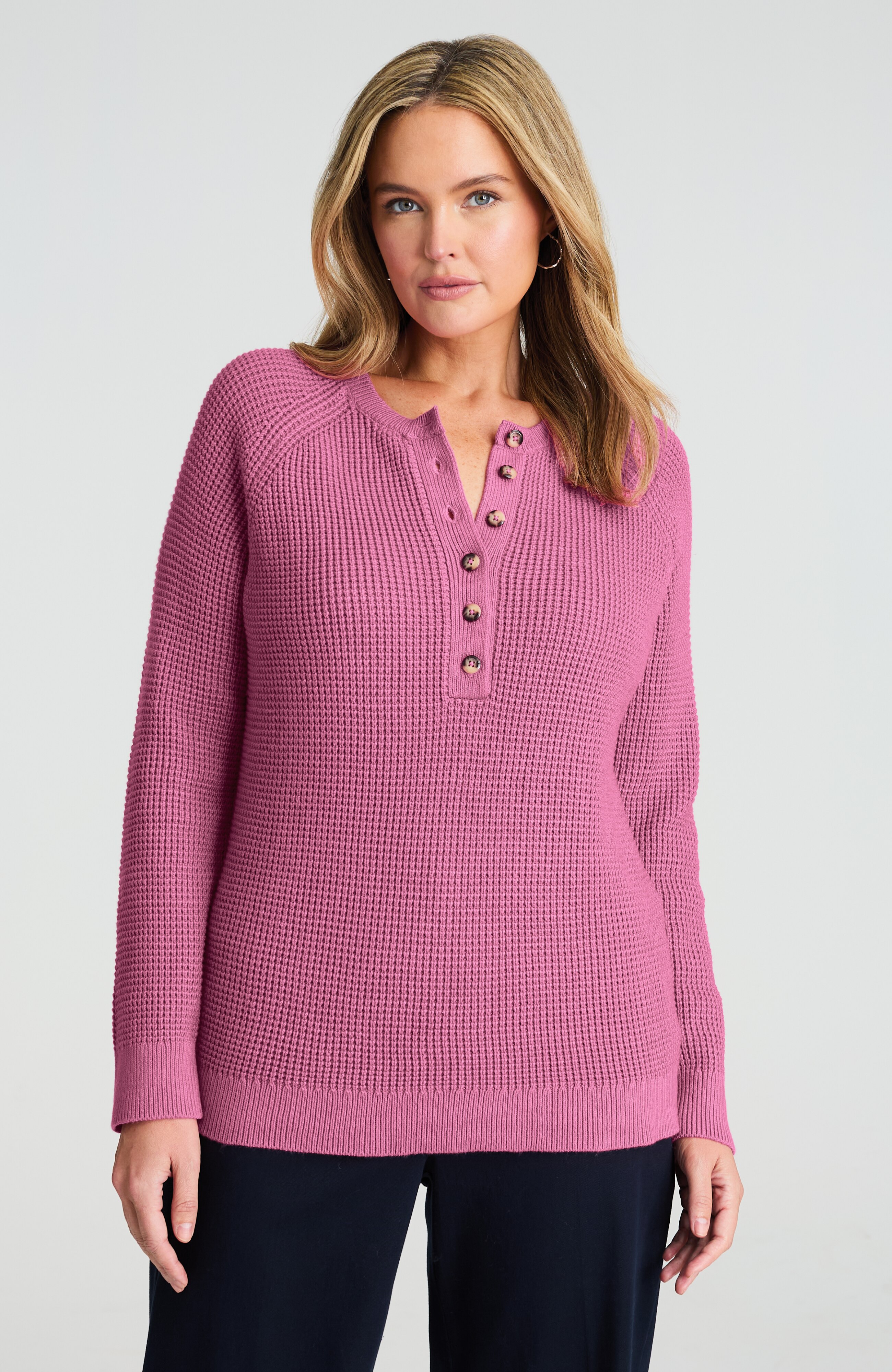Waffle-Knit Henley Sweater | JJill