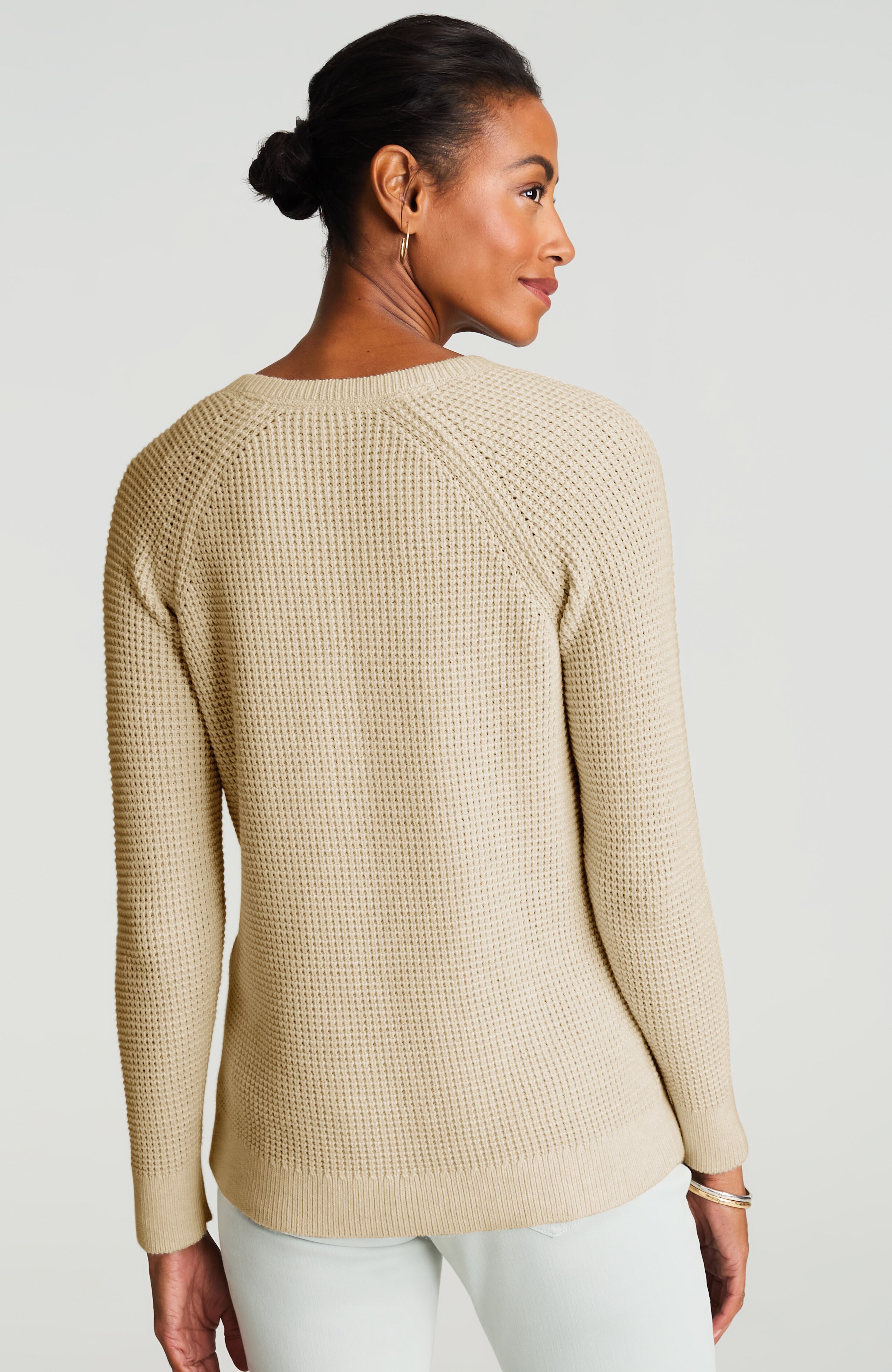 Waffle-Knit Henley Sweater | JJill