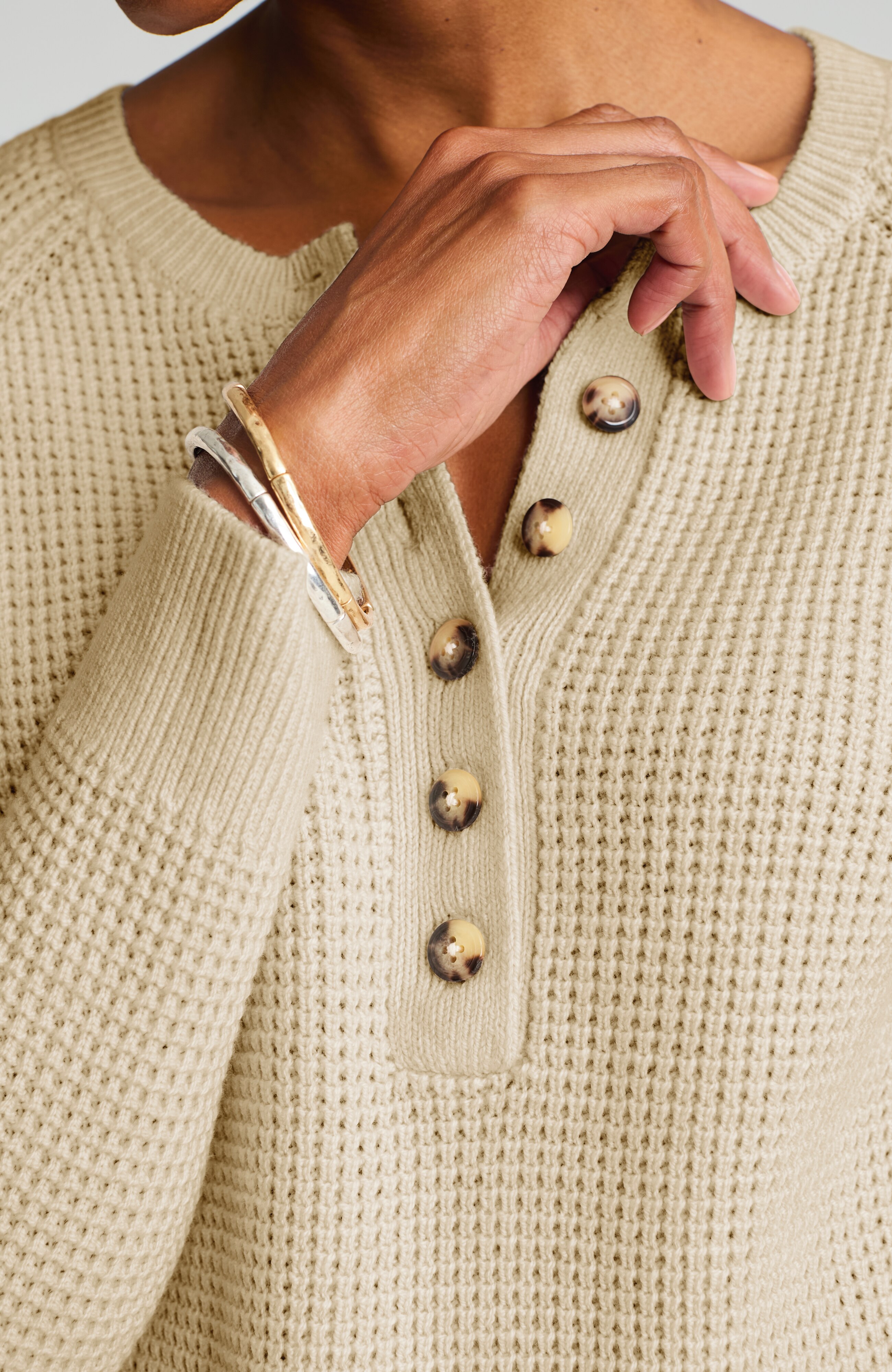 Waffle-Knit Henley Sweater | JJill