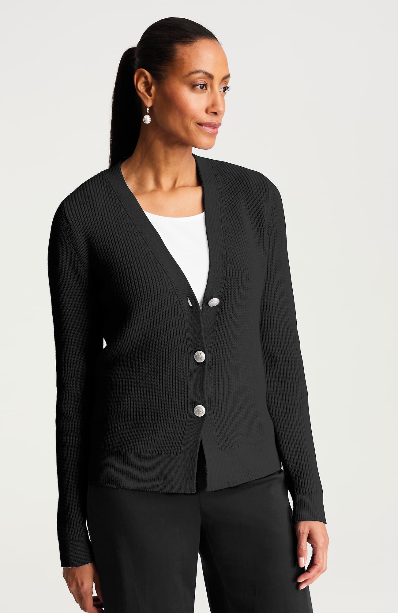Jjill Petite Short Ribbed Cardigan In Black