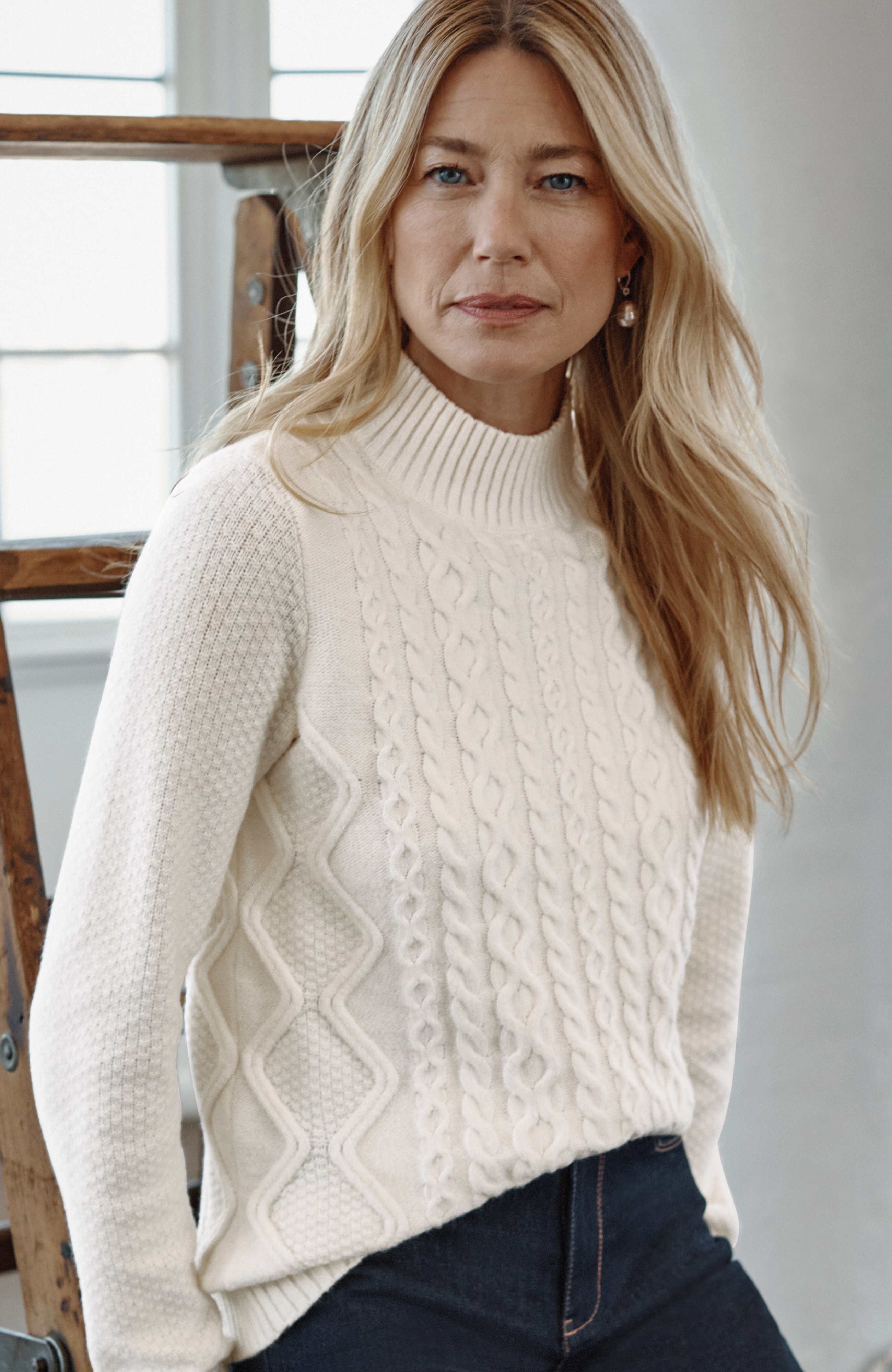 CABLED MOCK-NECK SWEATER | JJill