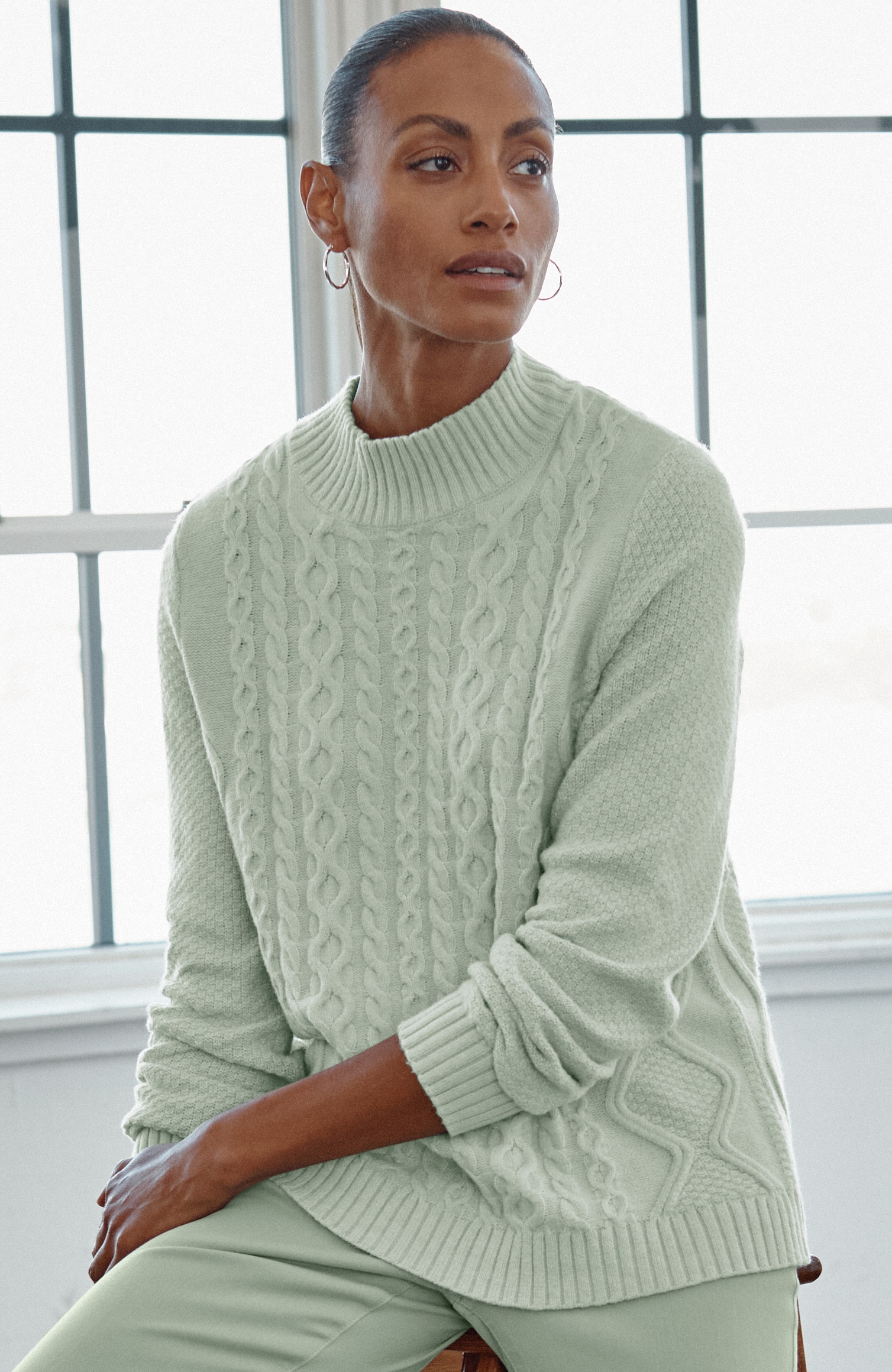 Cabled Mock-Neck Sweater | JJill