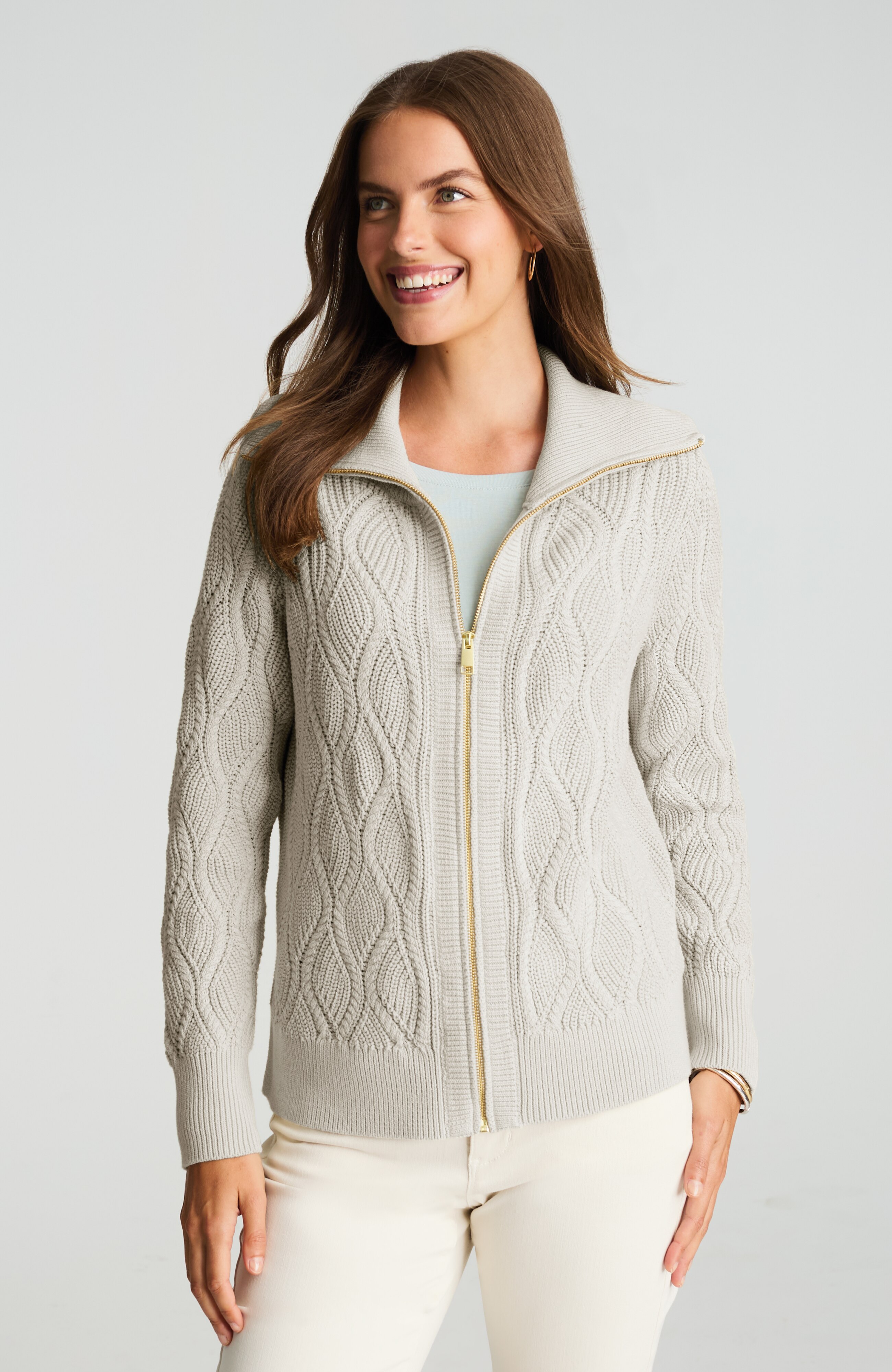QUILT-STITCHED ZIP-FRONT CARDI | JJill