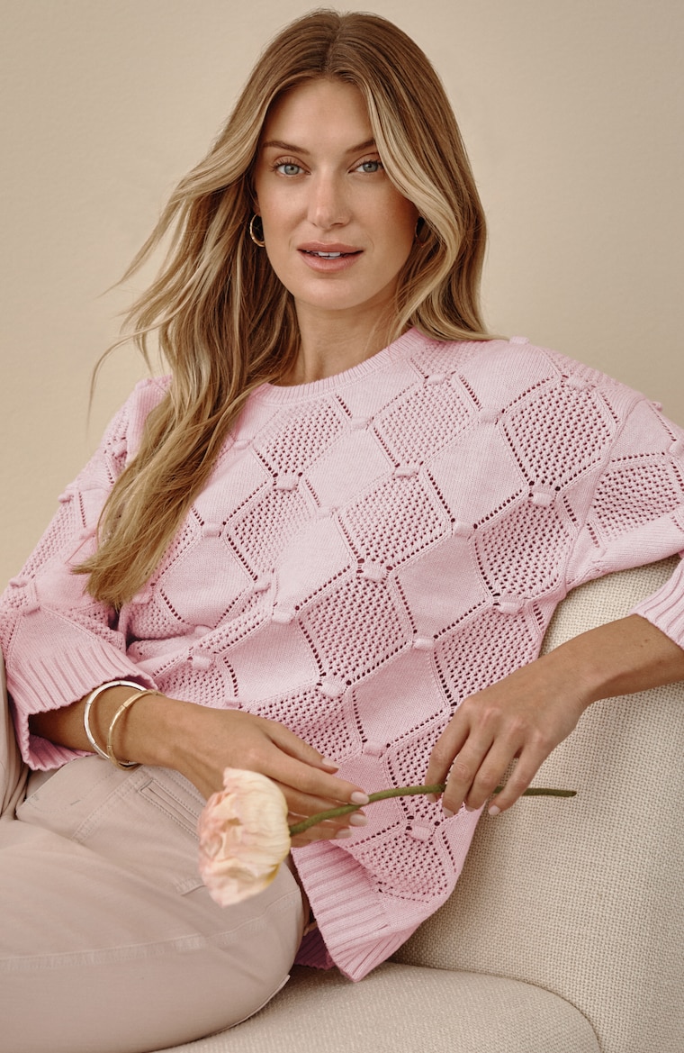 Primary view of the diamond-patterned textured sweater