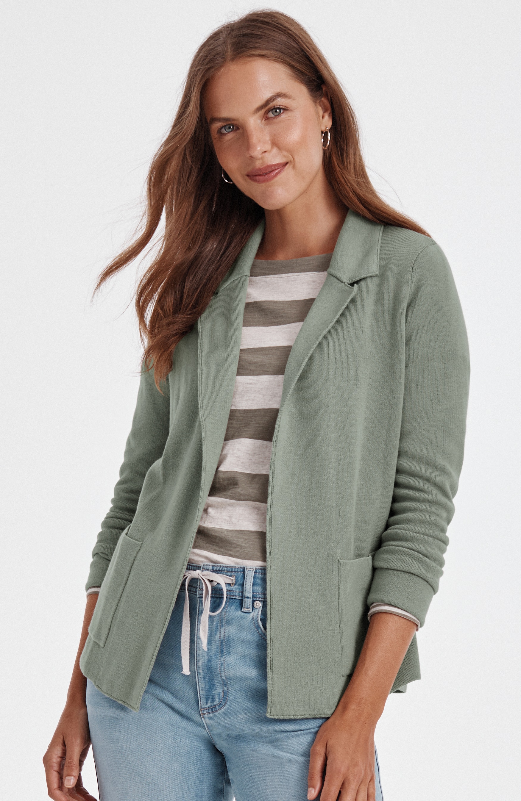 COTTON-BLEND NOTCHED-COLLAR CARDI | JJill