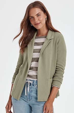 Image for Cotton-Blend Notched-Collar Cardi