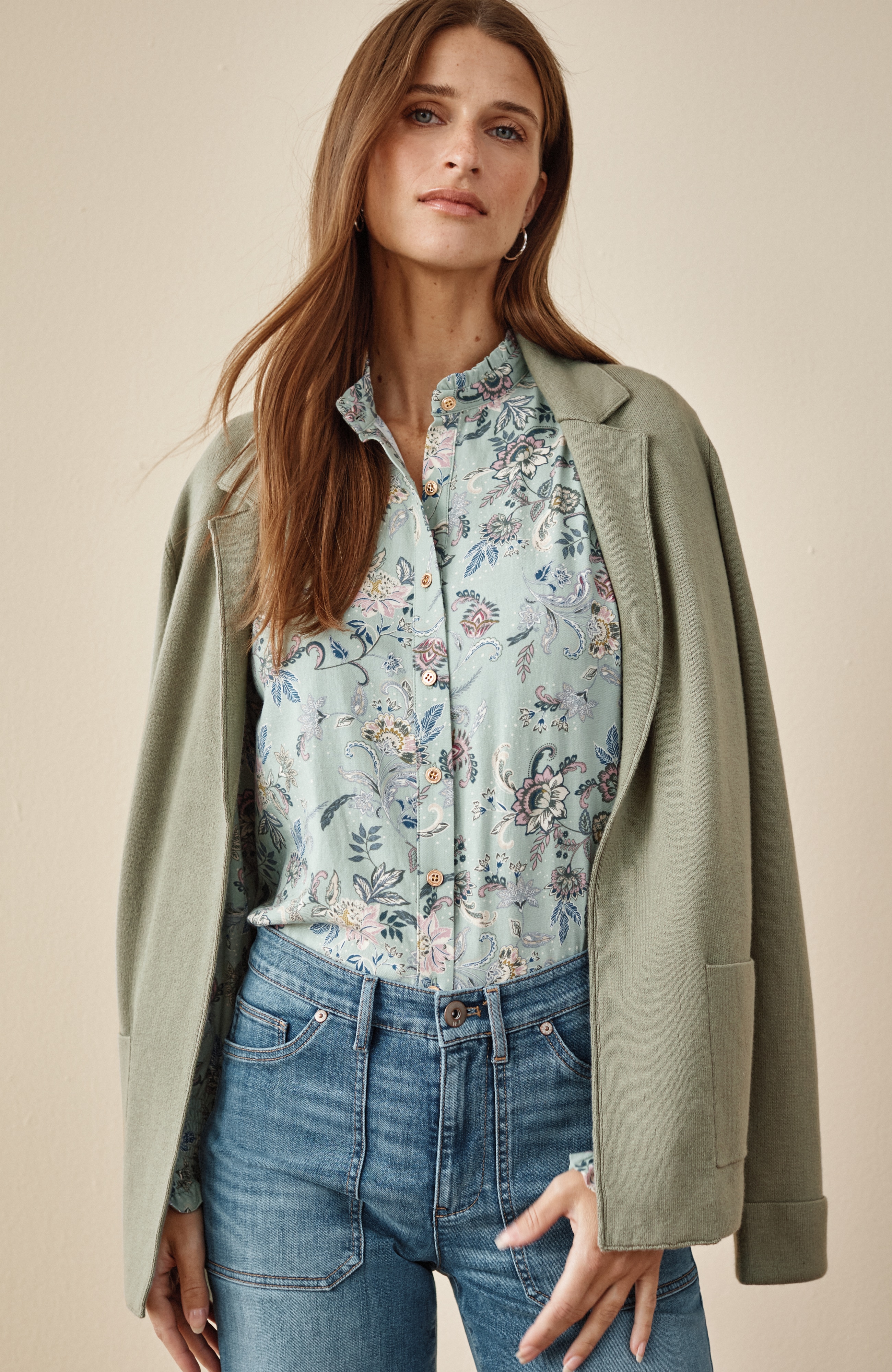 COTTON-BLEND NOTCHED-COLLAR CARDI | JJill