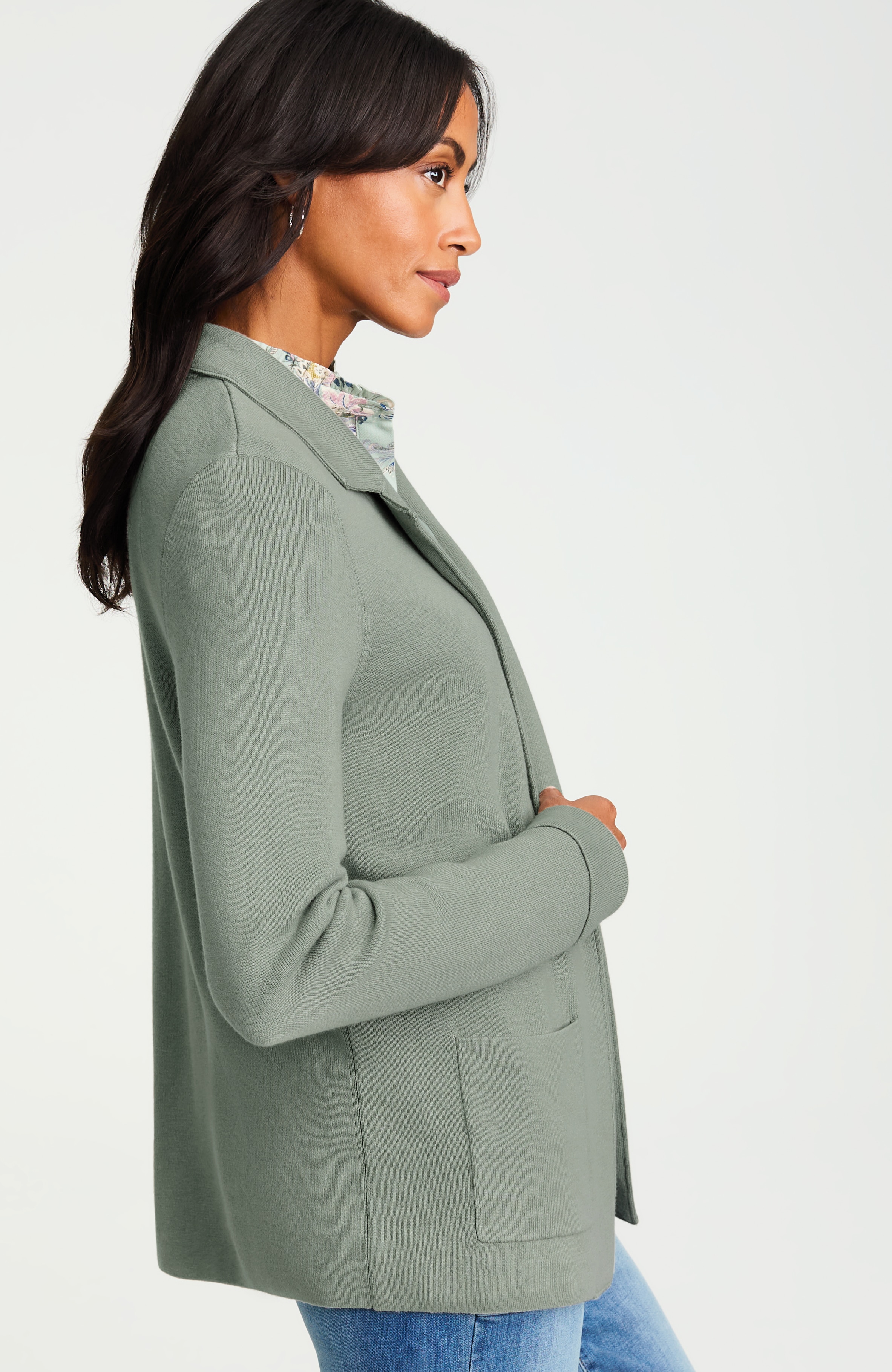 COTTON-BLEND NOTCHED-COLLAR CARDI | JJill