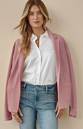 Image for Cotton-Blend Notched-Collar Cardi