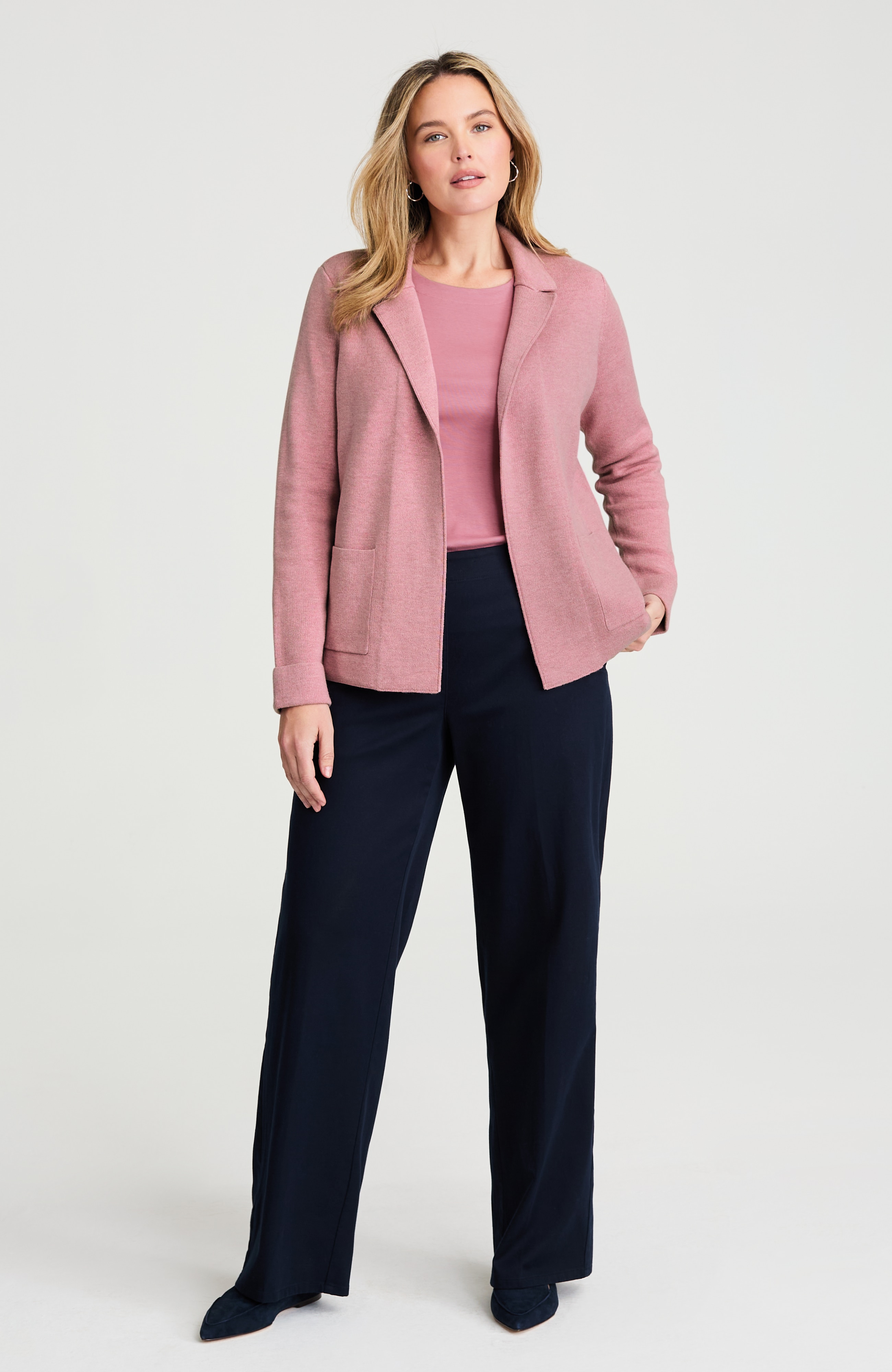 cotton-blend notched-collar cardi