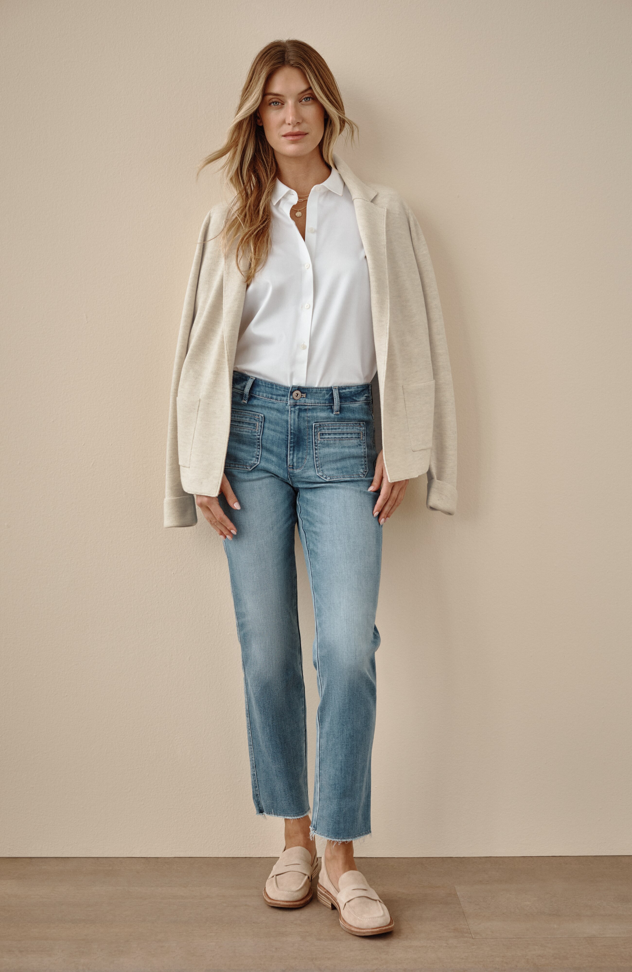 COTTON-BLEND NOTCHED-COLLAR CARDI | JJill
