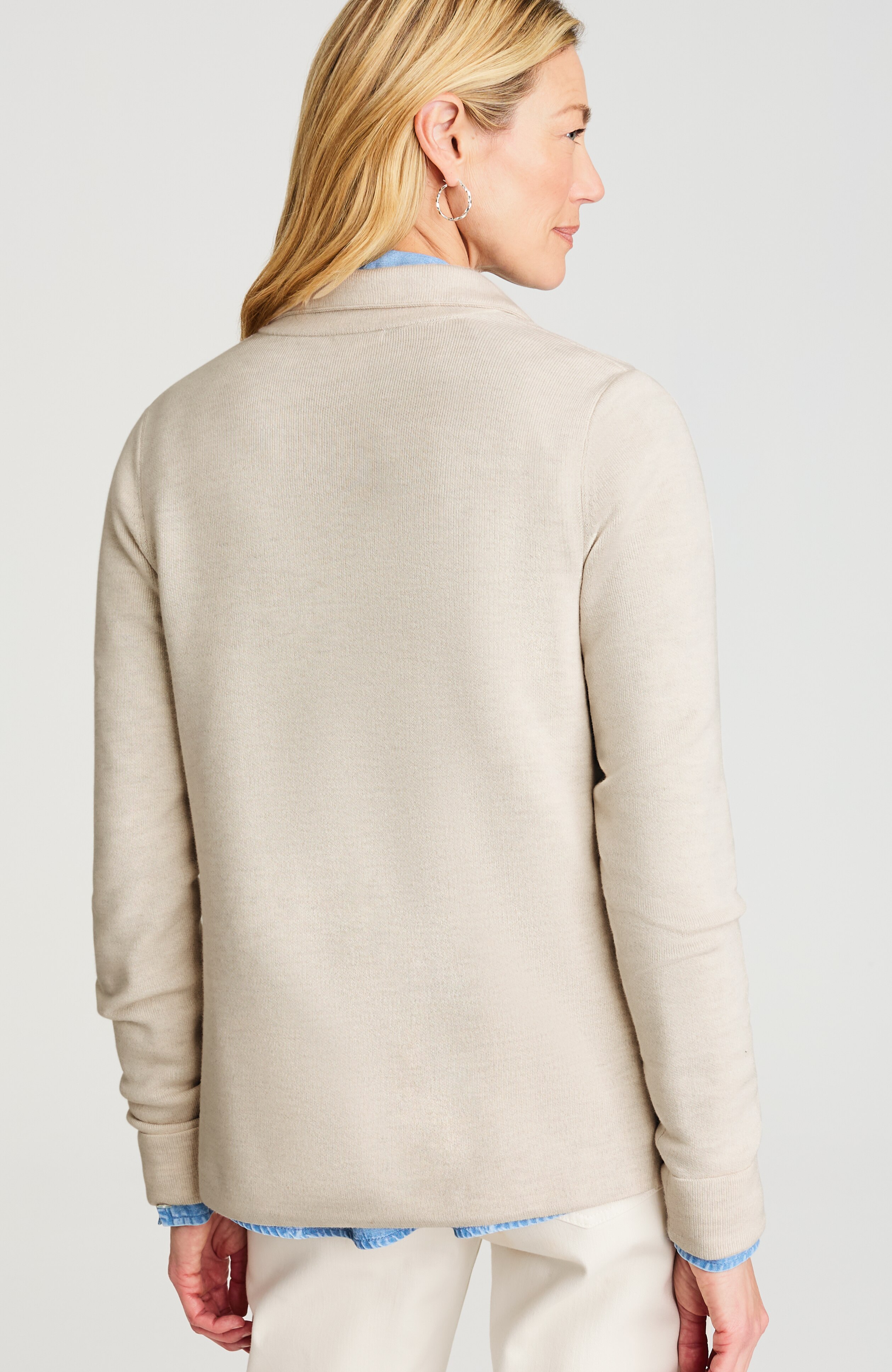 COTTON-BLEND NOTCHED-COLLAR CARDI | JJill