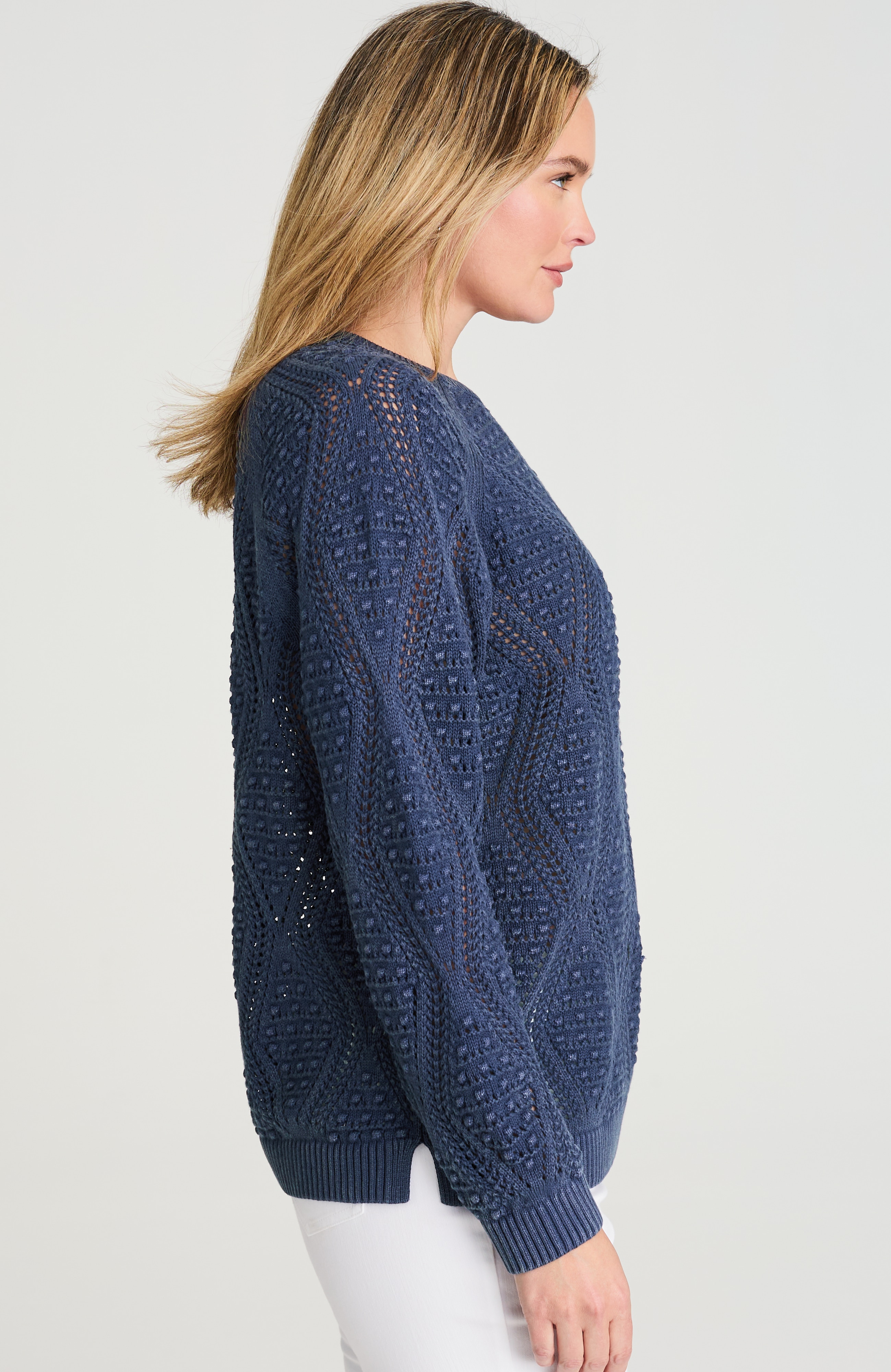 stonewashed popcorn-stitched sweater