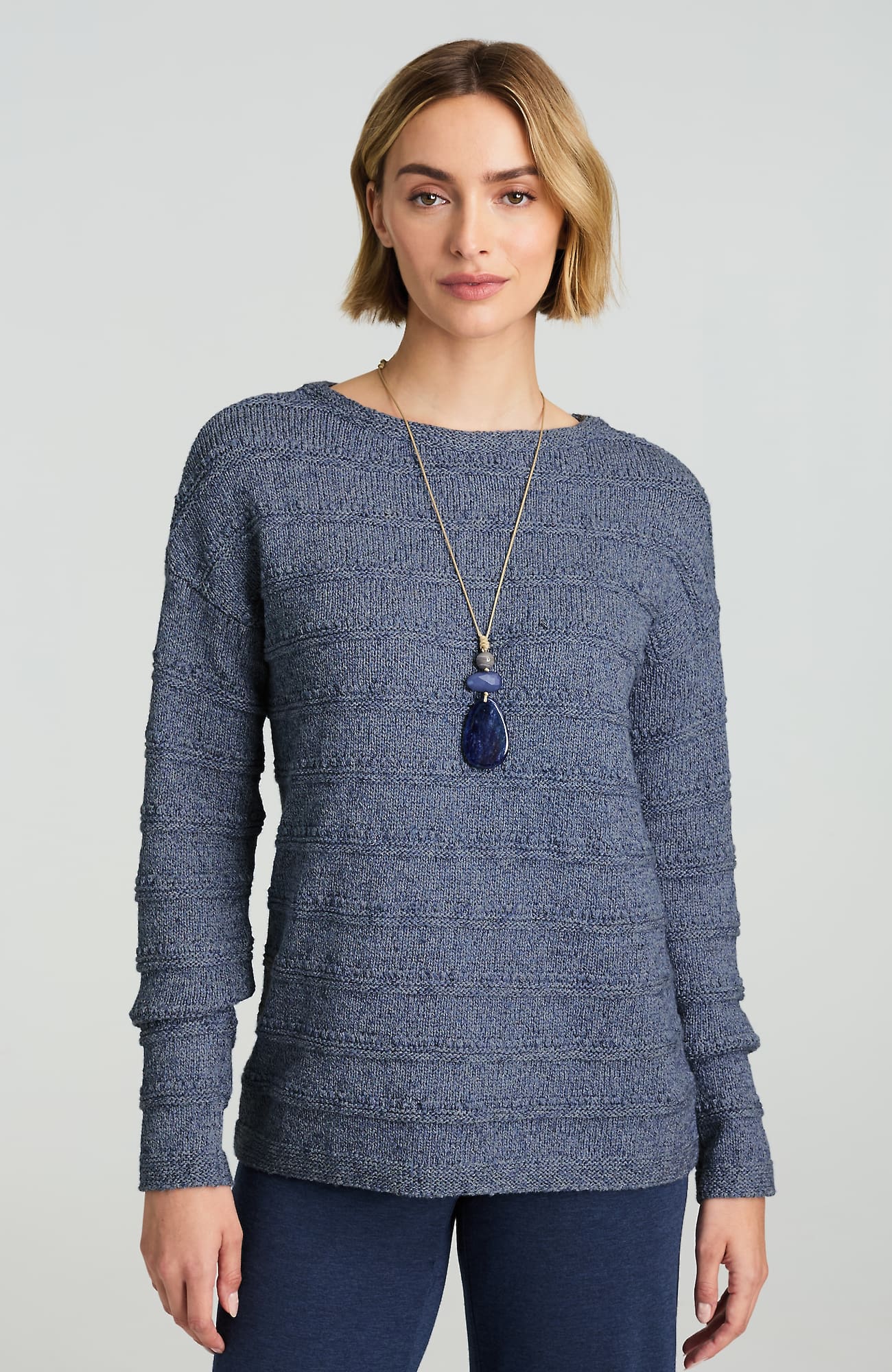 Jjill Tall Pure Jill Textured Boat-neck Sweater In Smokey Blue Multi