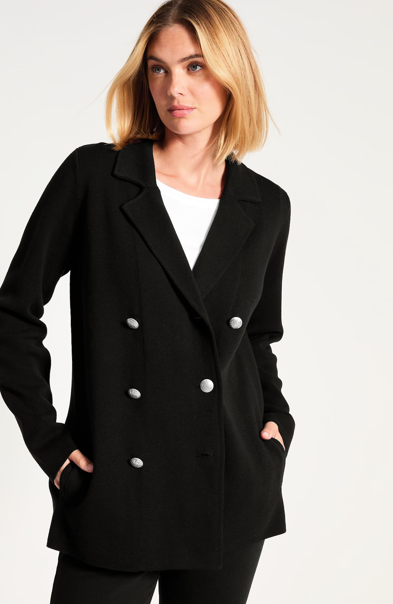 Women's Plus Size Wearever Double-Breasted Sweater Blazer (Black) (Size: 2X) J. Jill