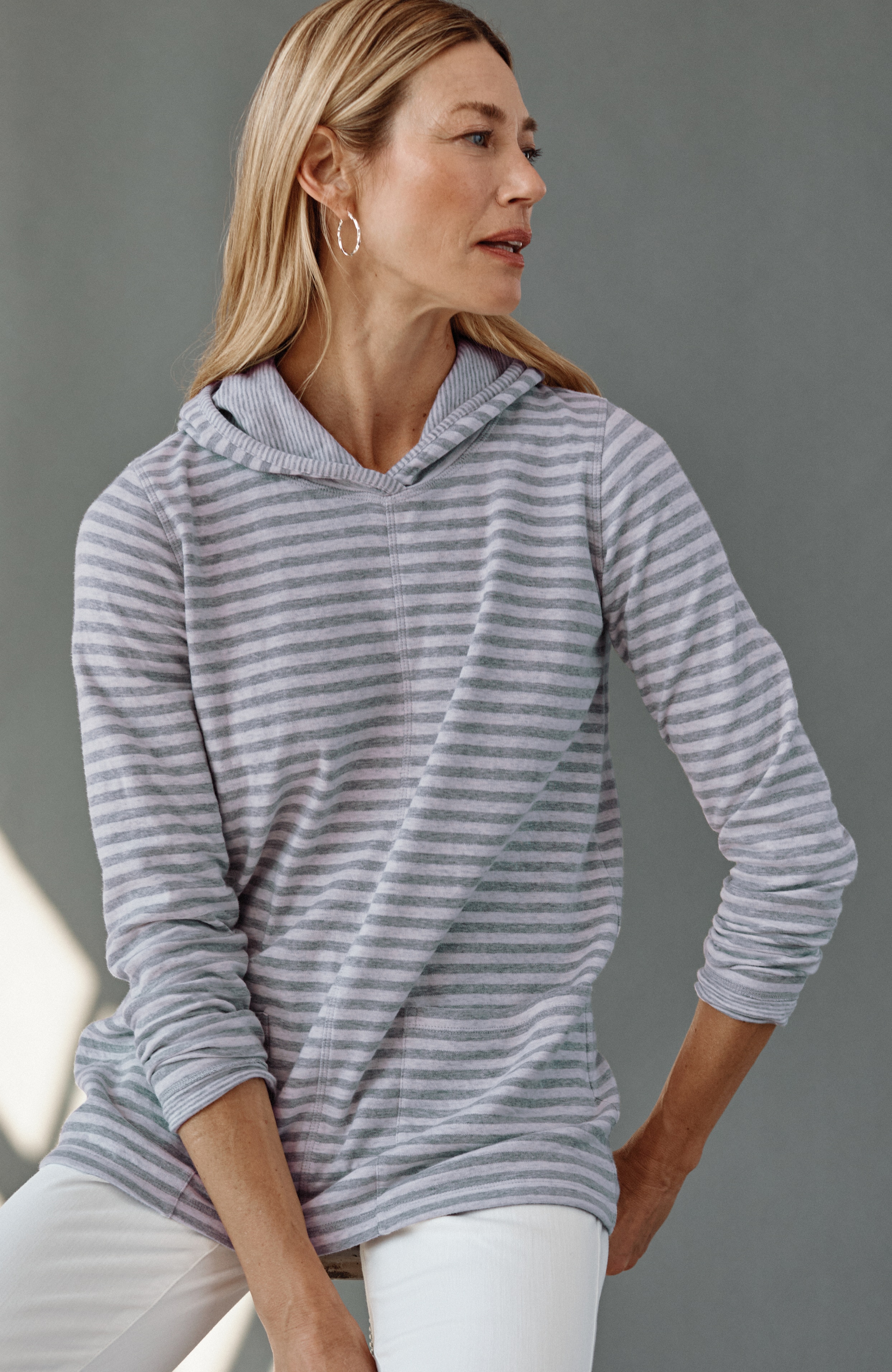 striped double-knit hoodie