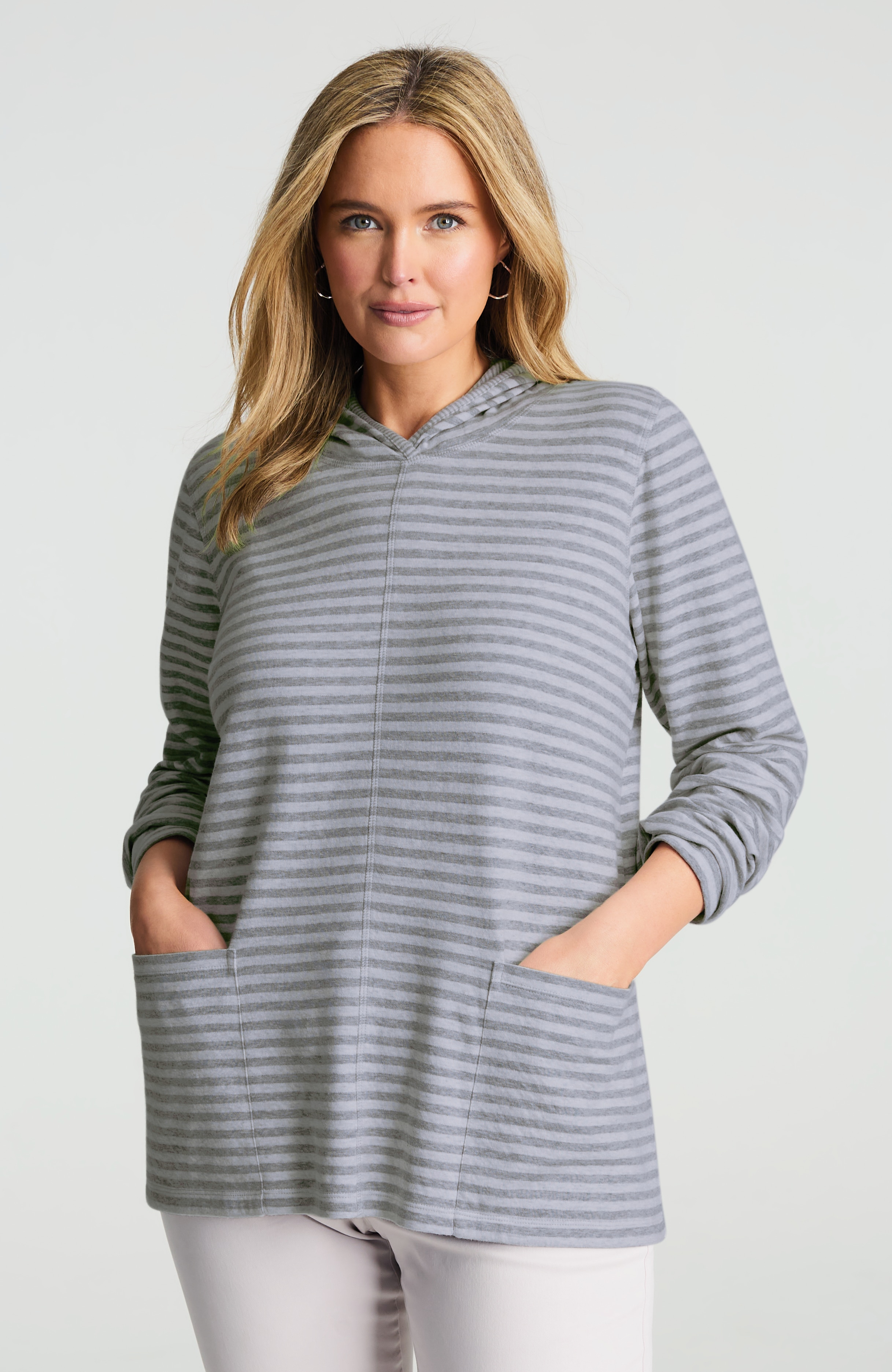 striped double-knit hoodie