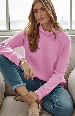Image for Sweater-Trim Mock-Neck Top