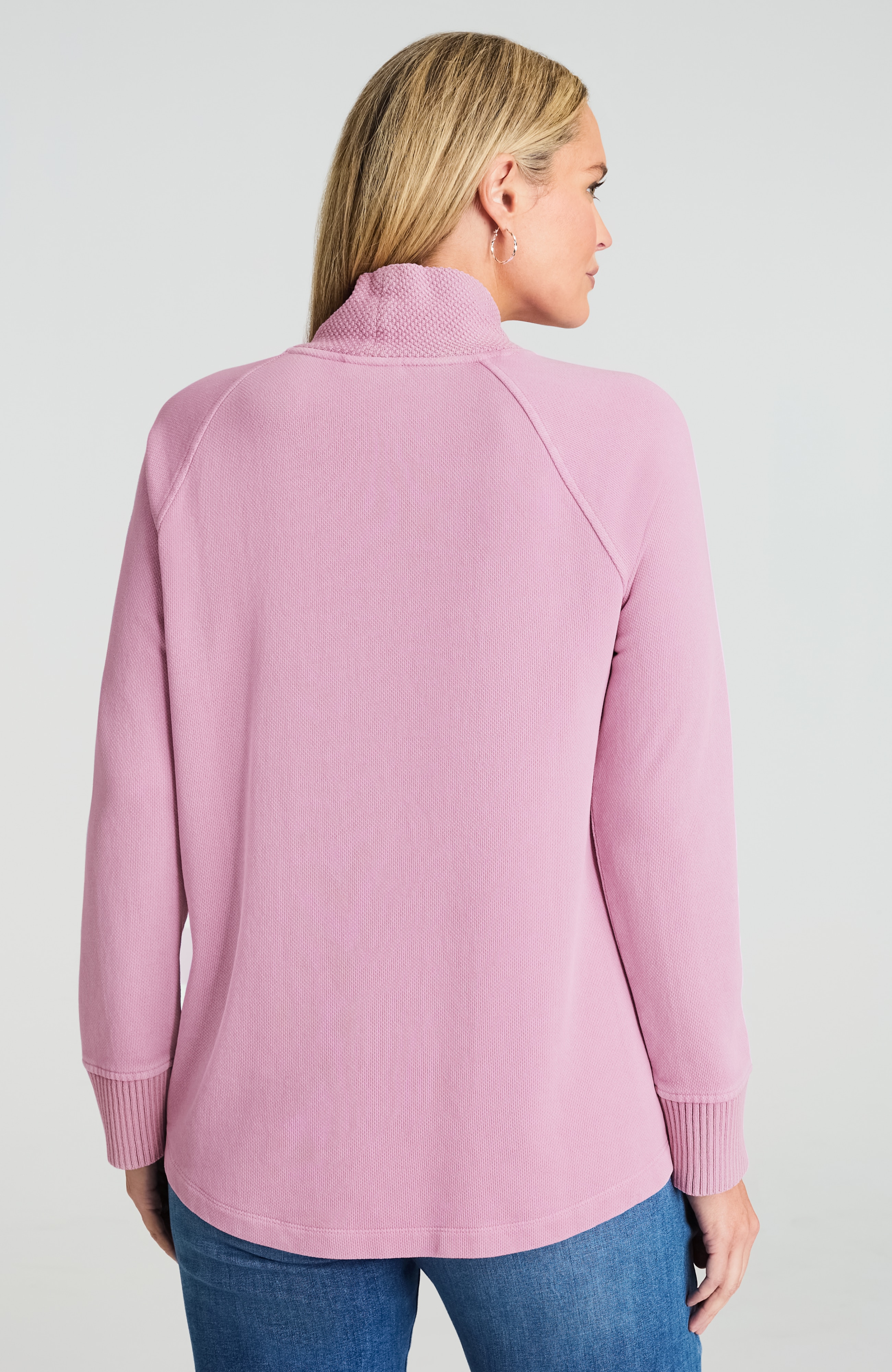 sweater-trim mock-neck top