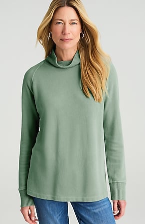 Image for Sweater-Trim Mock-Neck Top