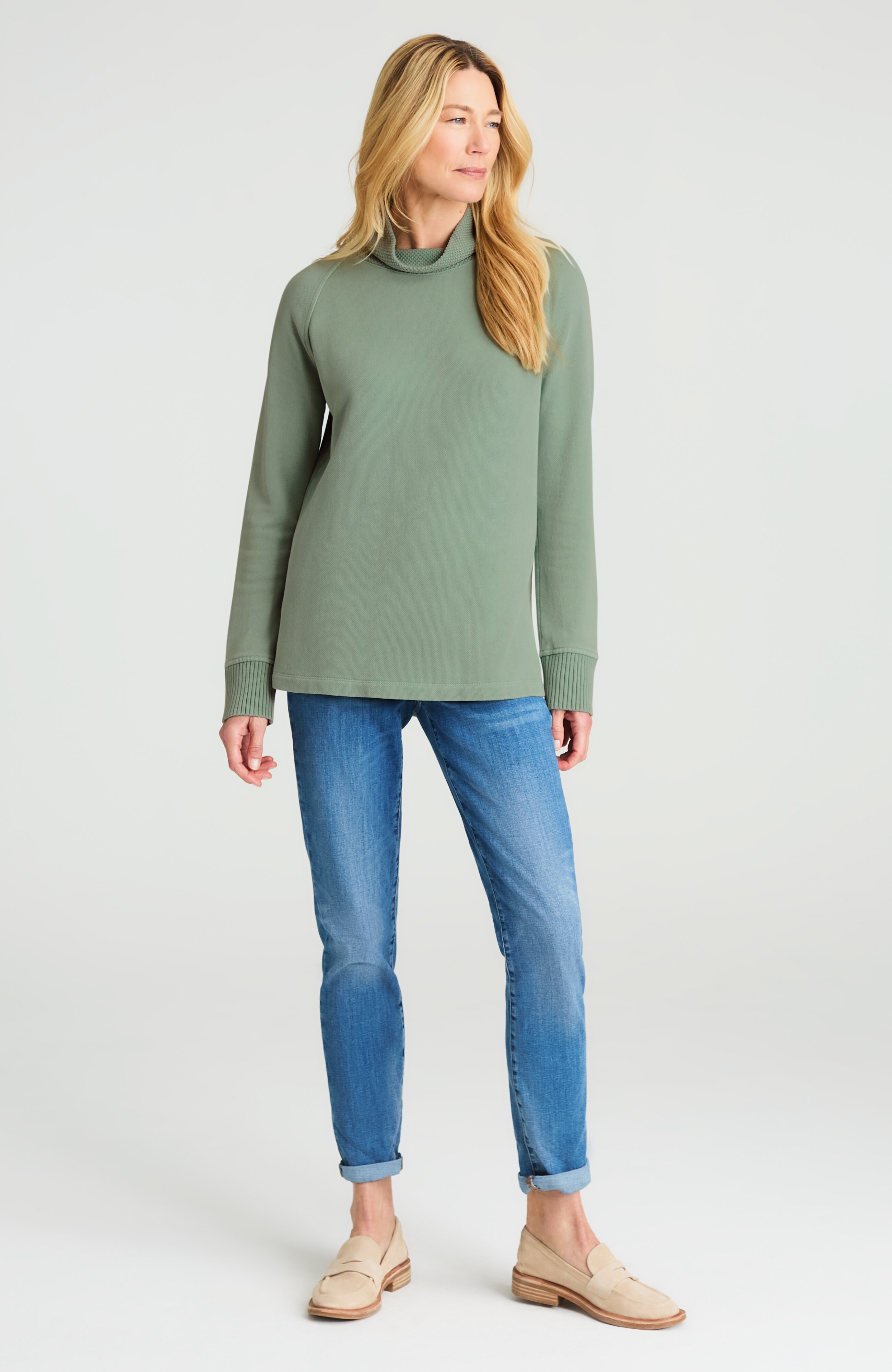 SWEATER-TRIM MOCK-NECK TOP | JJill