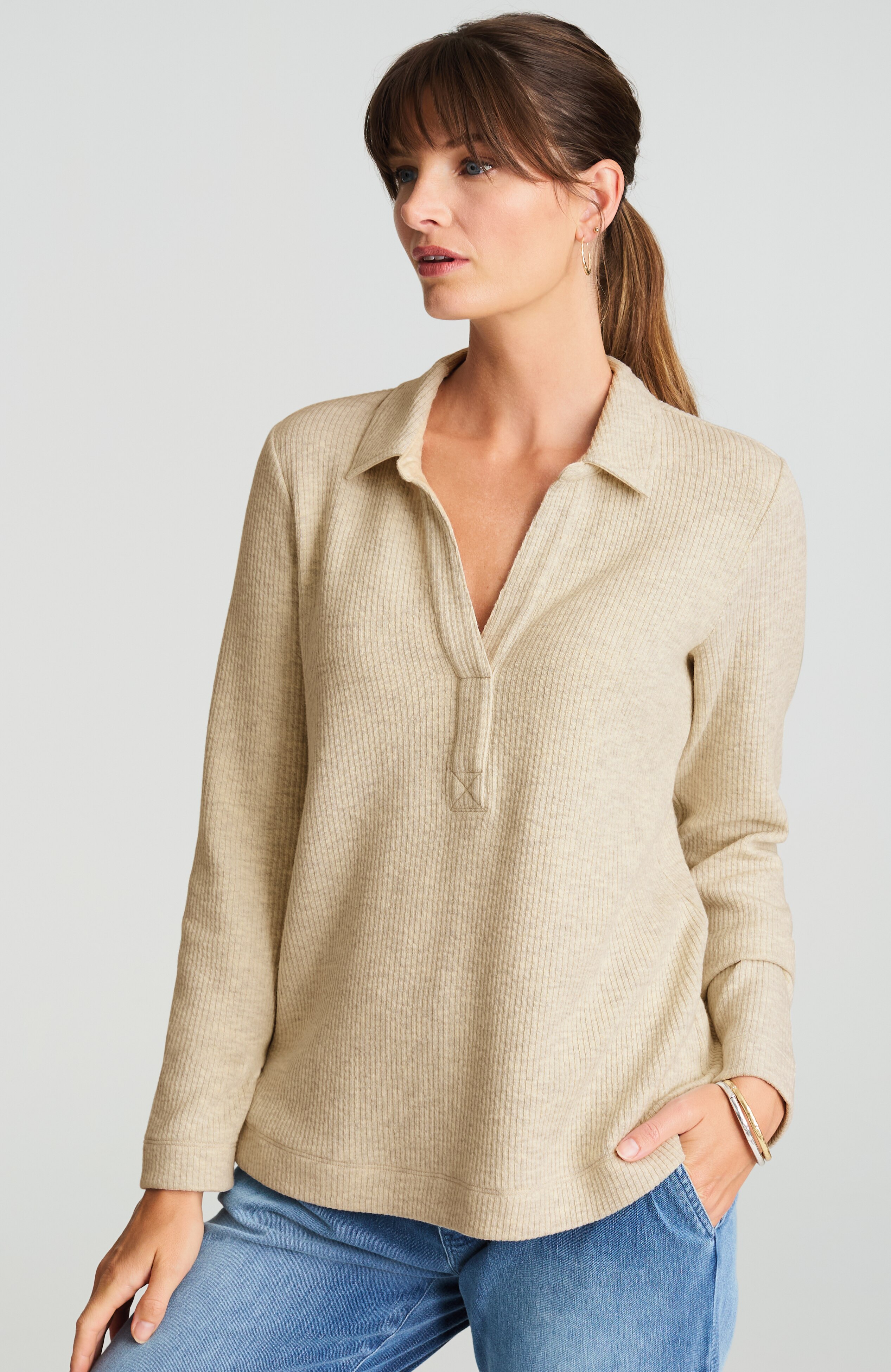 ribbed cotton-blend pullover