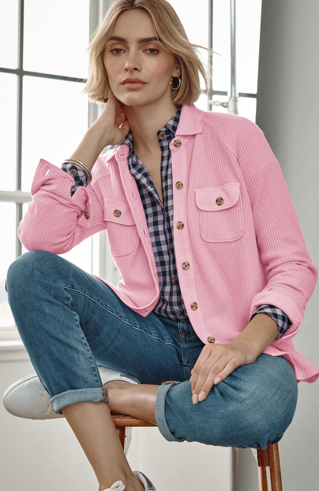 Jjill J.jill Waffle-knit Button-down Shirt