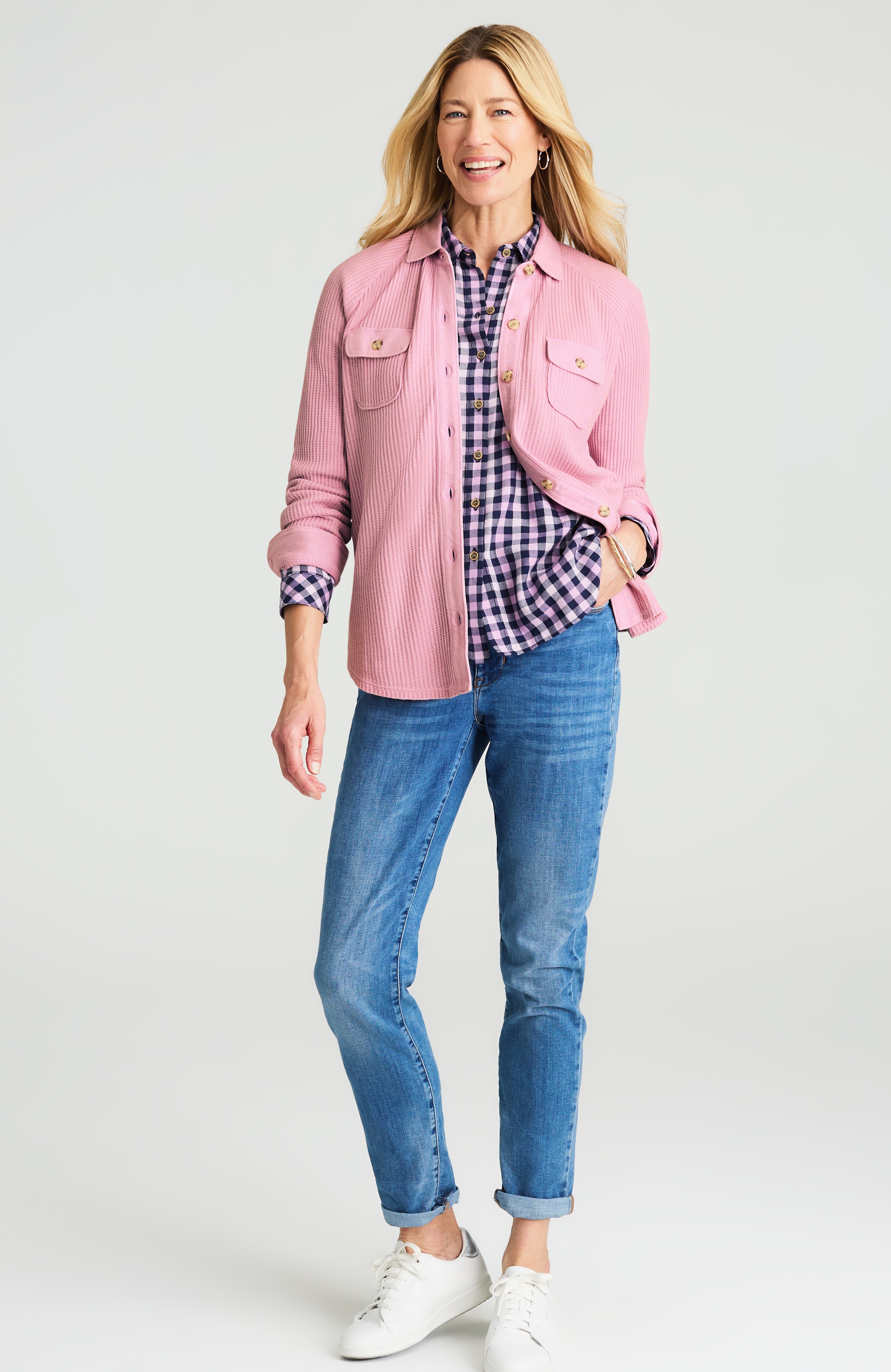 waffle-knit button-down shirt