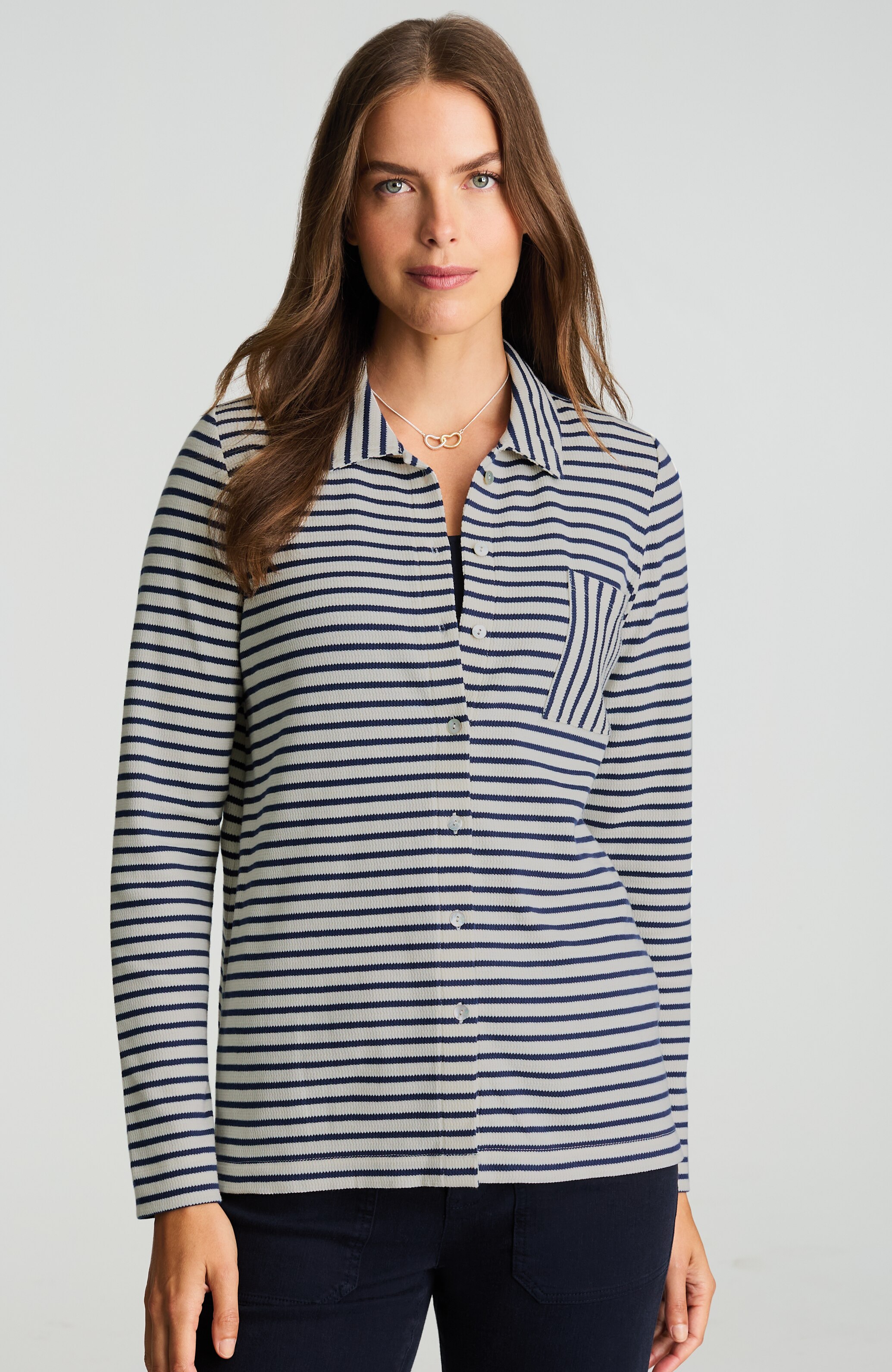 striped textured-knit shirt