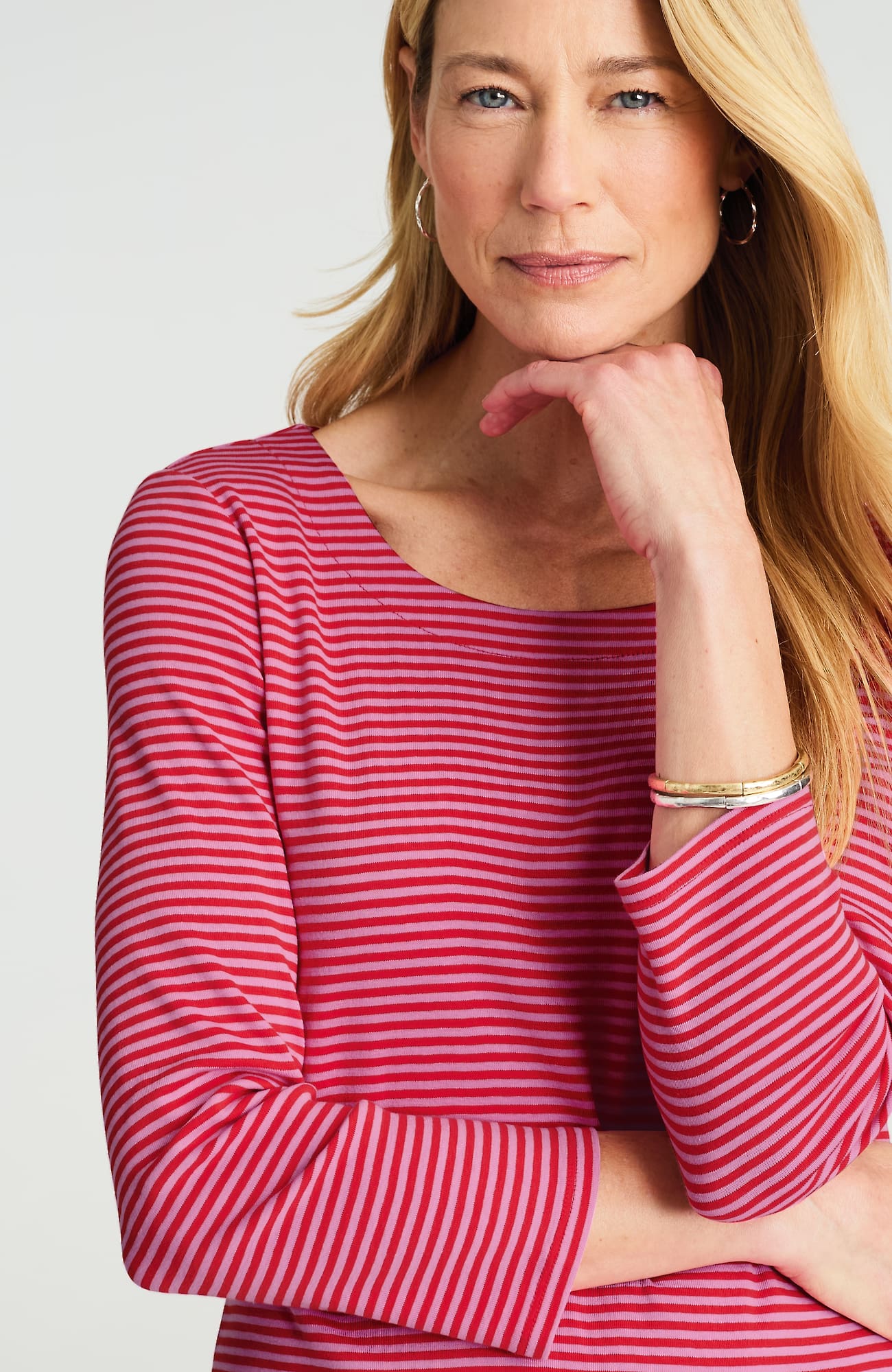 Jjill Petite Pima 3/4-sleeve Scoop-neck Tee Shirt In Red/pink