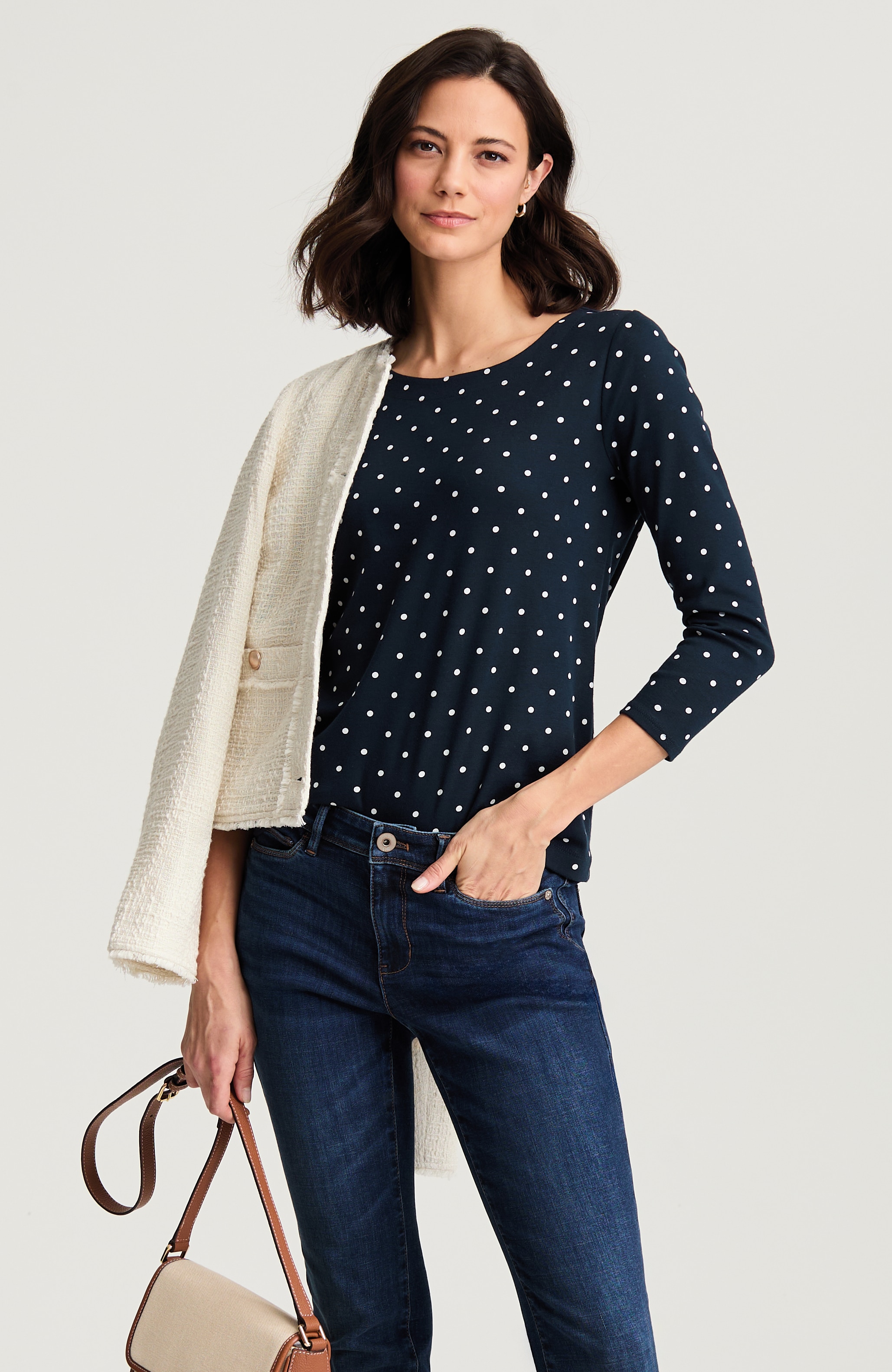 Pima 3/4-Sleeve Scoop-Neck Tee | JJill