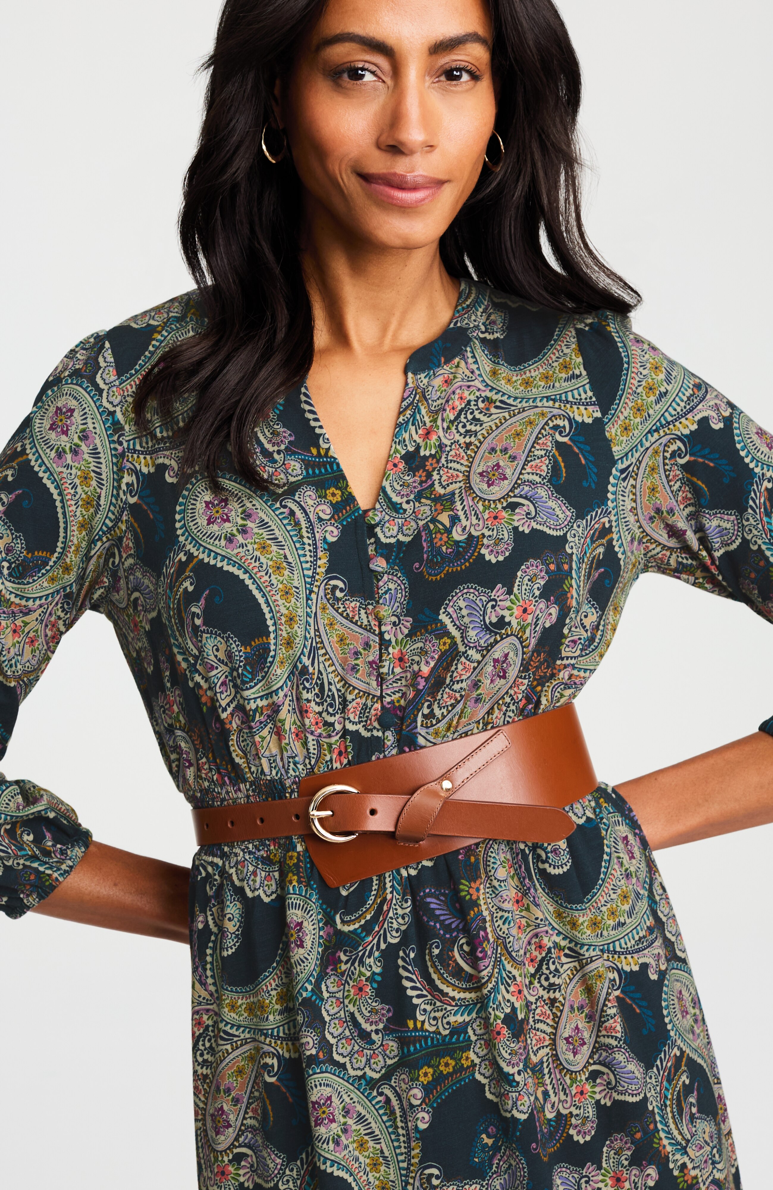 smocked-waist knit midi dress