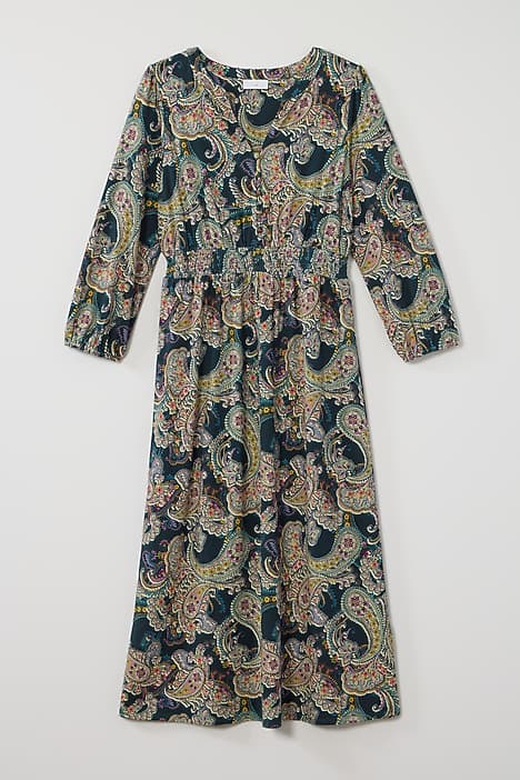Women's Smocked-Waist Knit Midi Dress (Navy Blue Radiant Paisley) (Size: M) | J.Jill