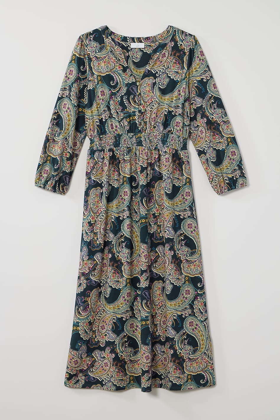 Women's Smocked-Waist Knit Midi Dress (Navy Blue Radiant Paisley) (Size: XS) | J.Jill