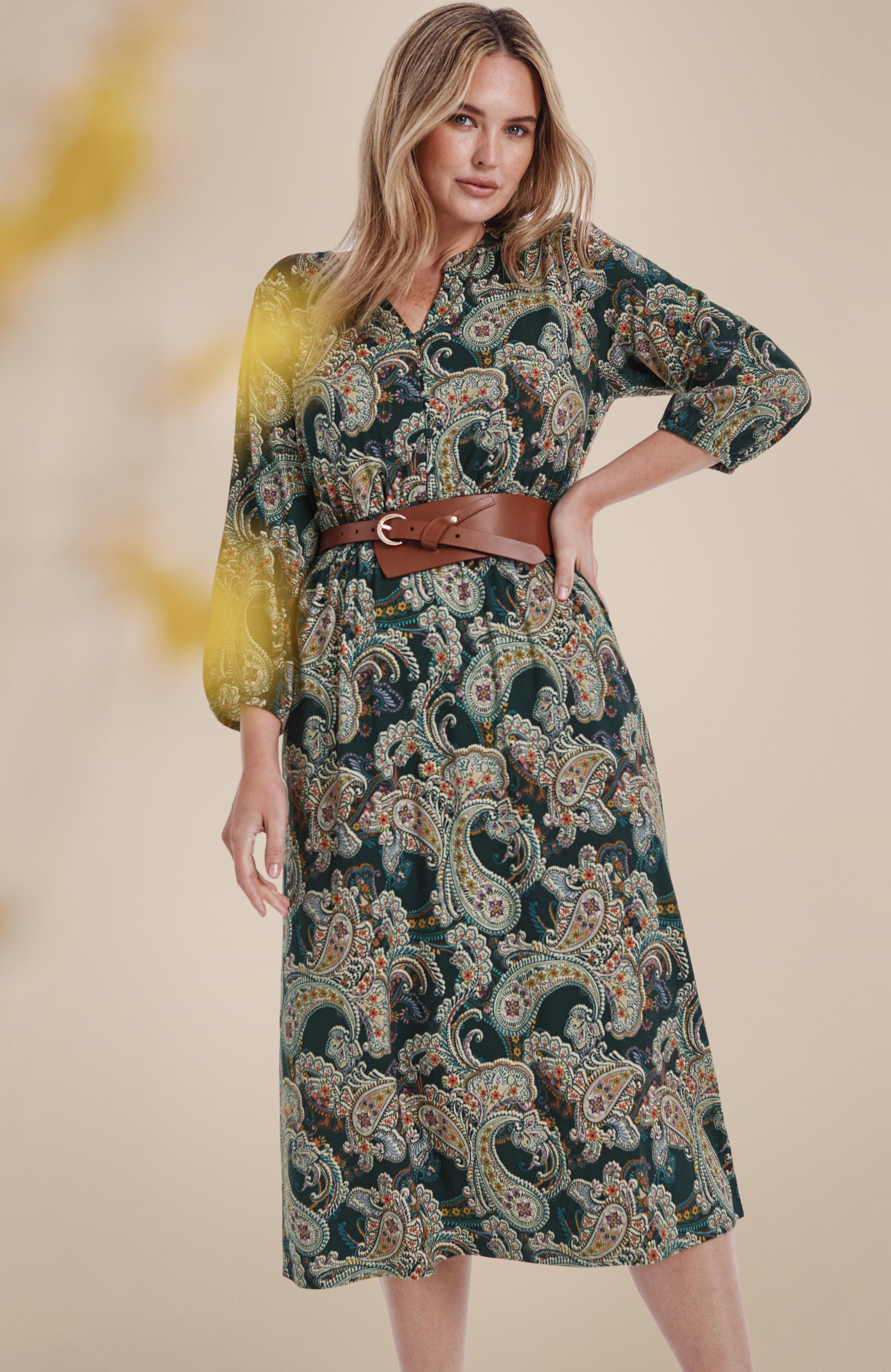 smocked-waist knit midi dress