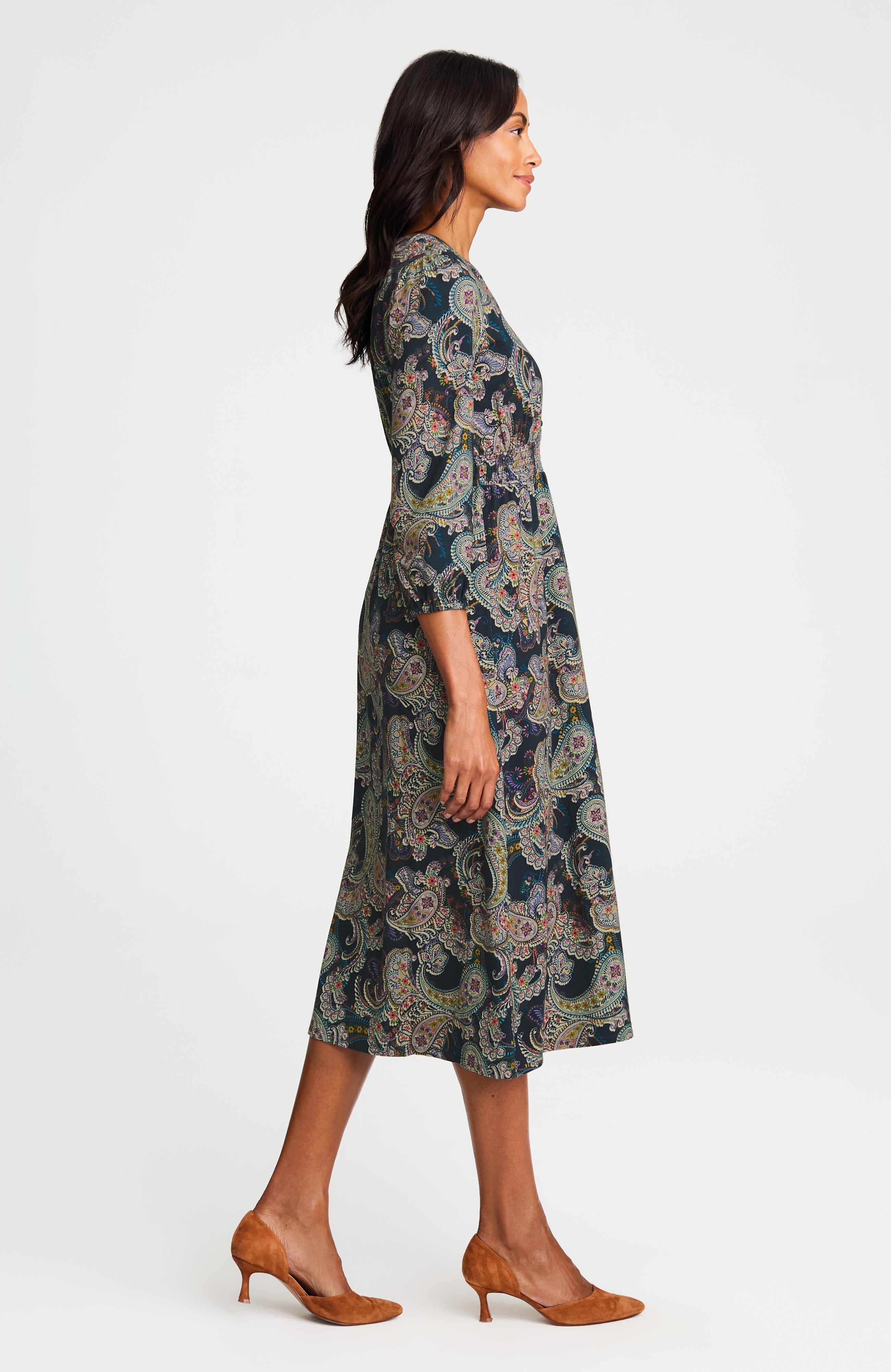 smocked-waist knit midi dress