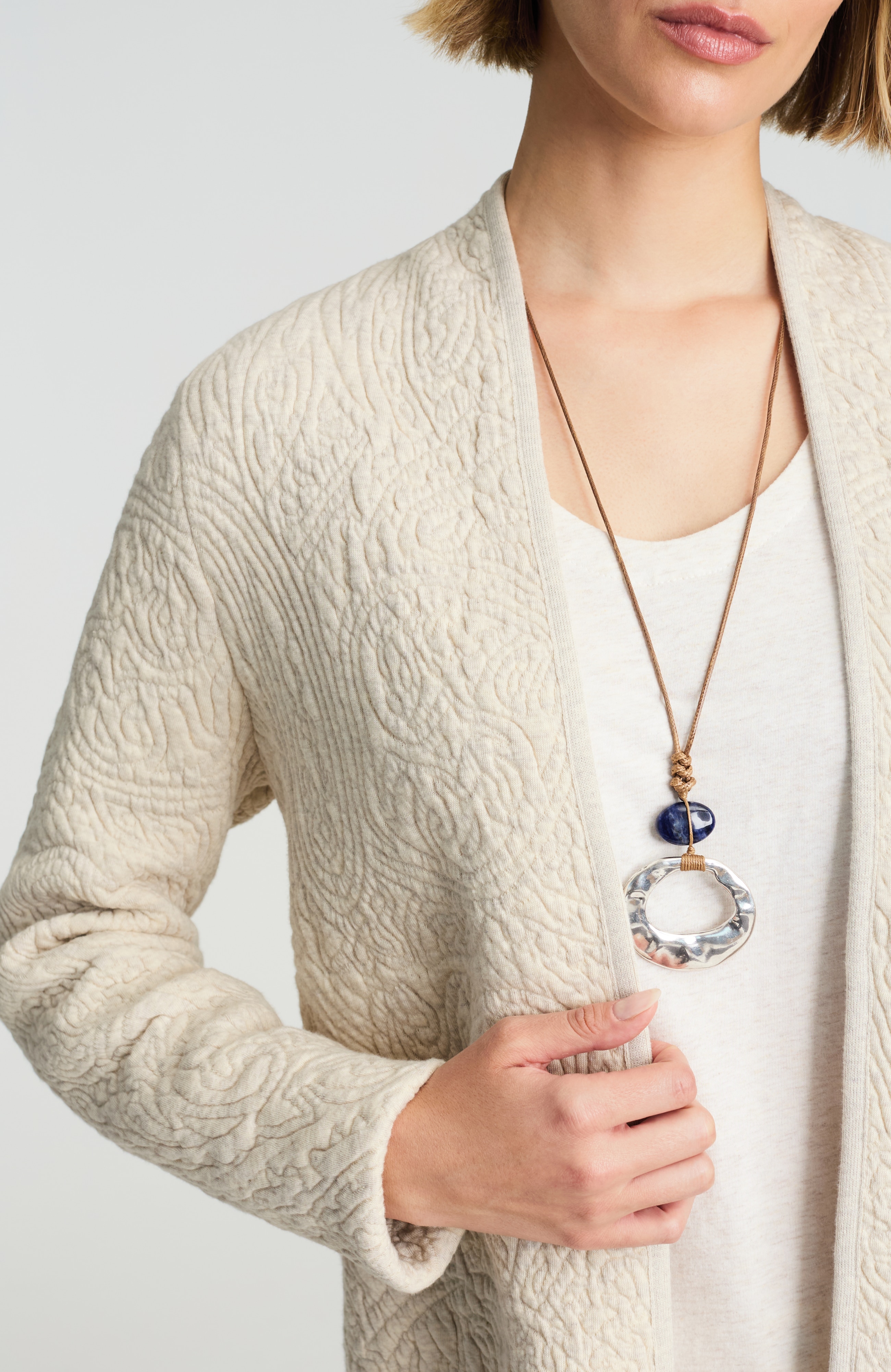 pure jill quilted open-front cardi